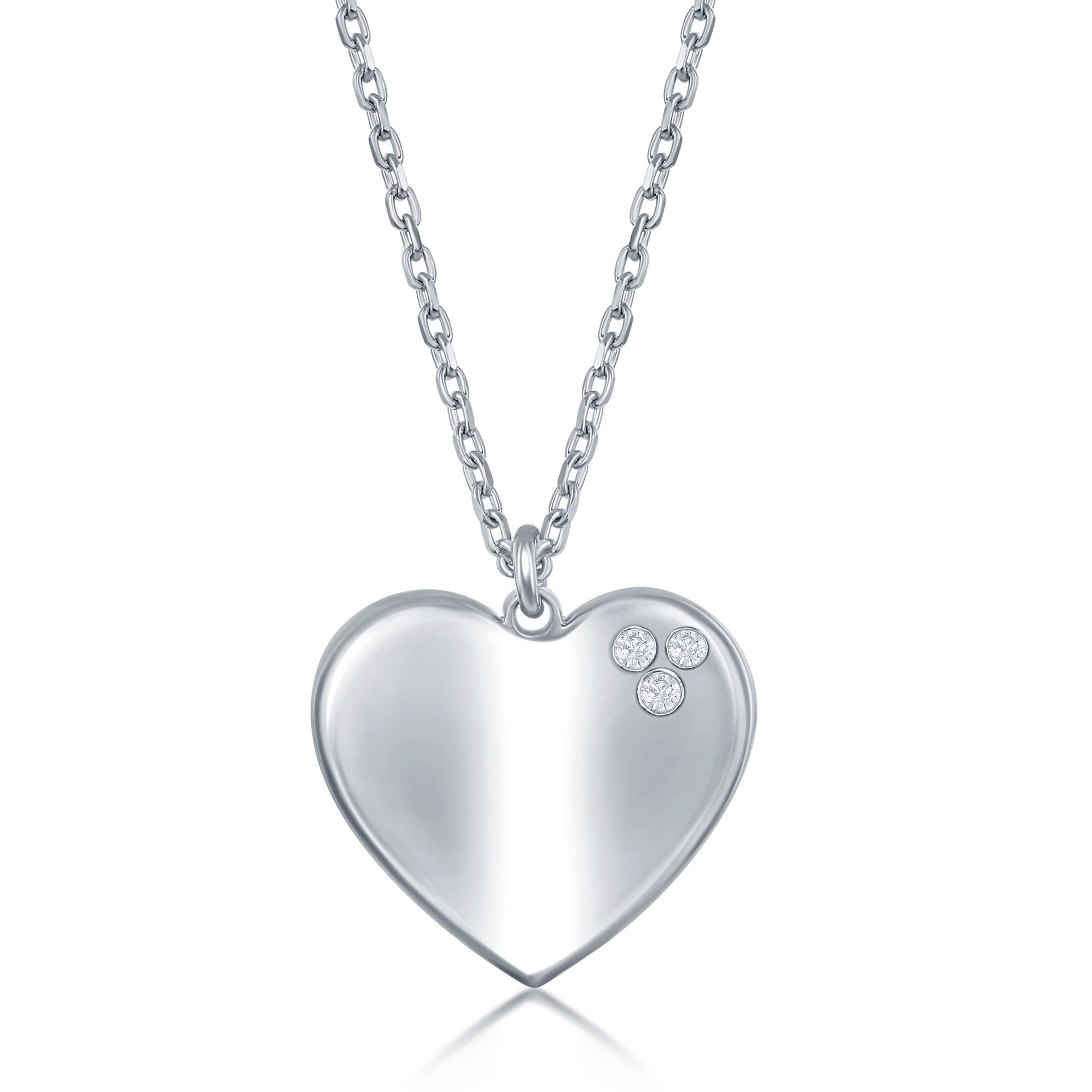 Sterling Silver 0.024cttw Diamond High Polished Heart Necklace