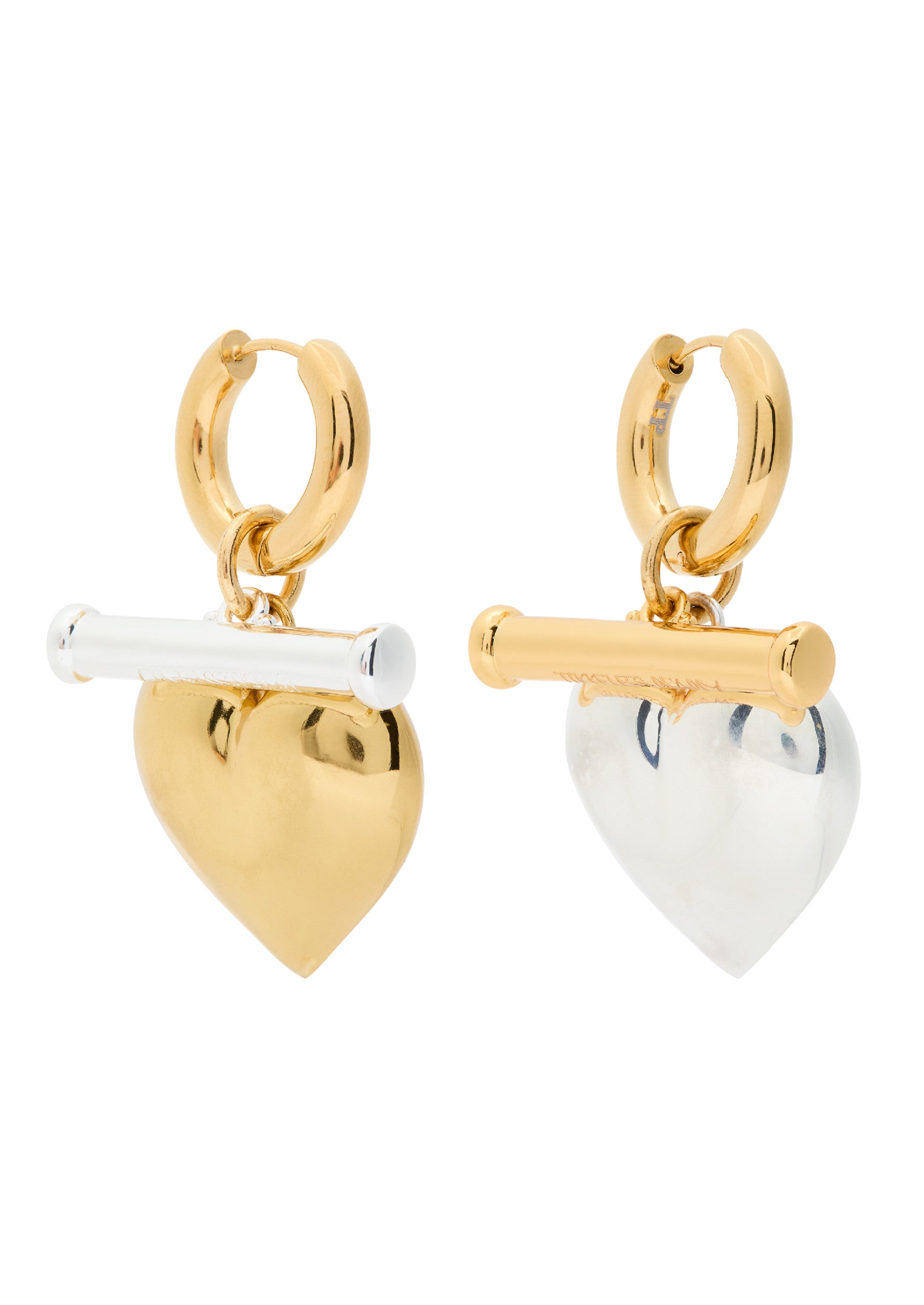 Two-tone heart 24kt gold-plated and sterling silver hoop earrings