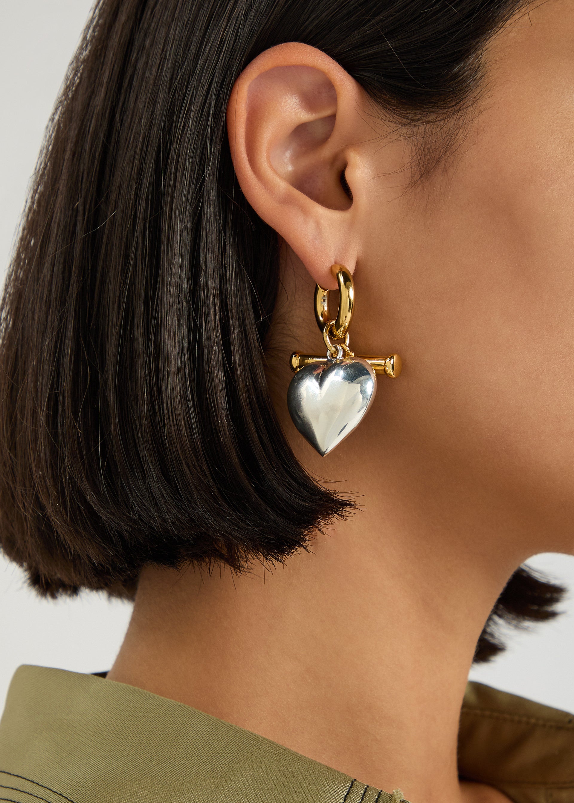 Two-tone heart 24kt gold-plated and sterling silver hoop earrings