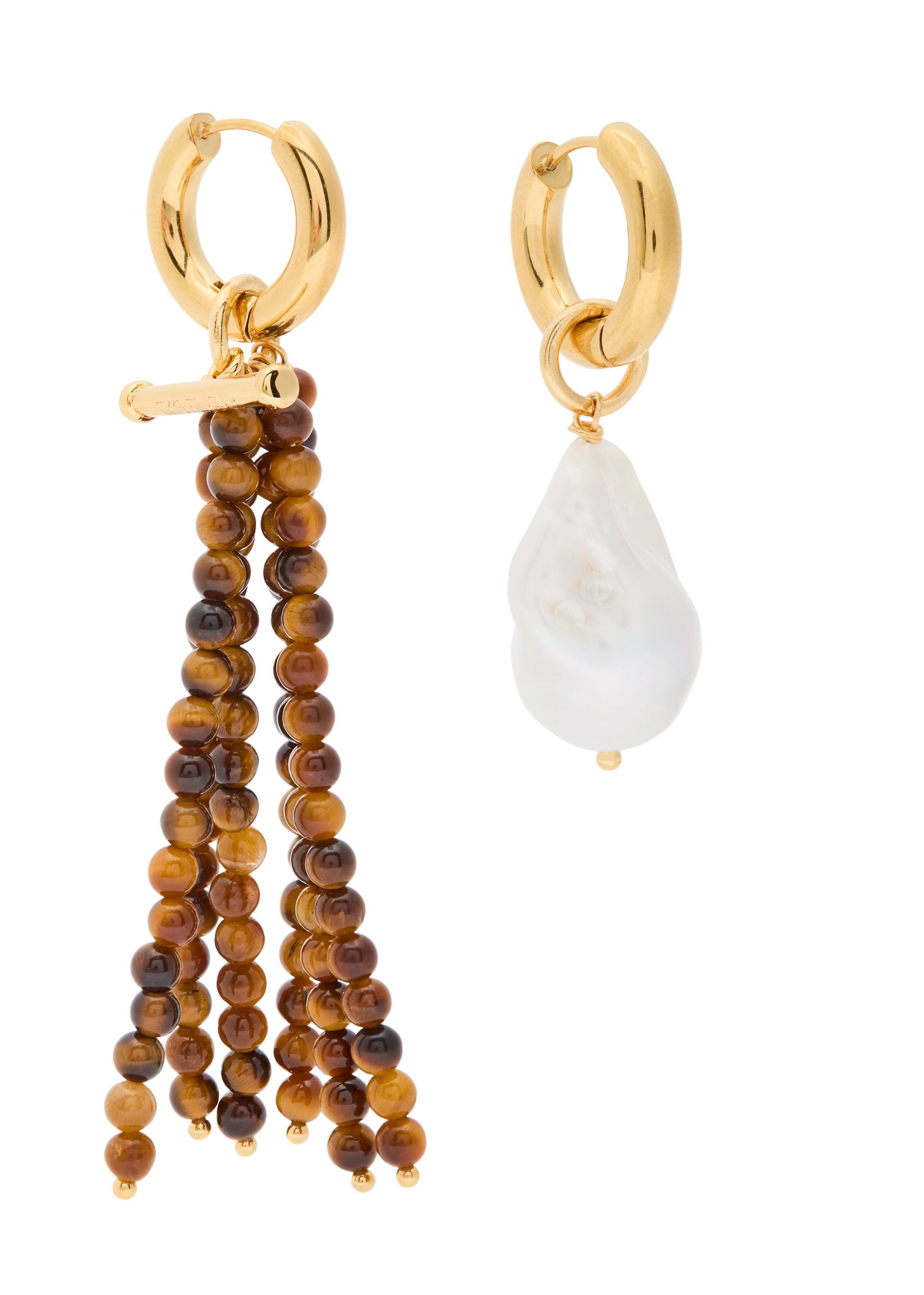 Mismatched 24kt gold-plated hoop earrings