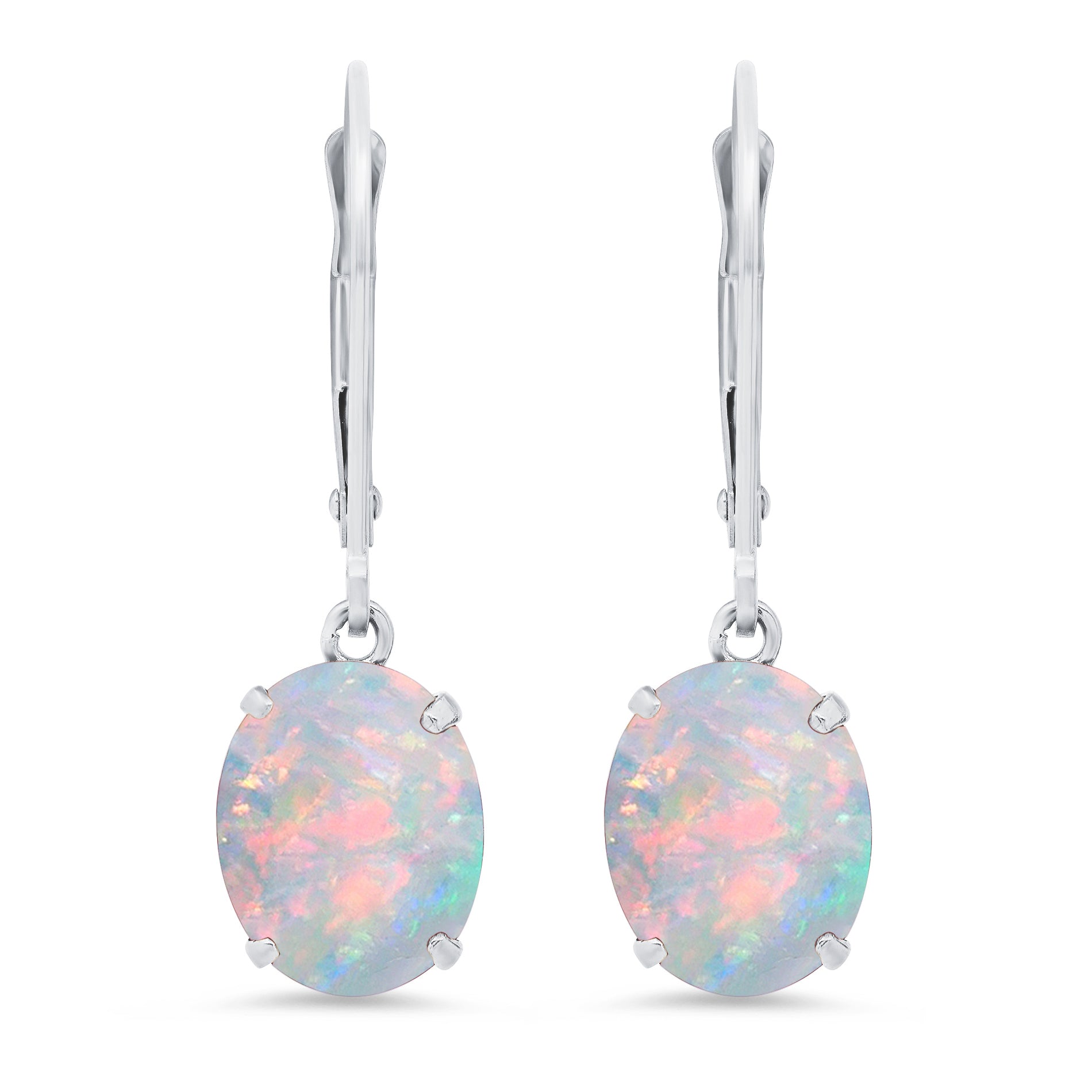 Sterling Silver Oval Gemstone Dangle Earrings