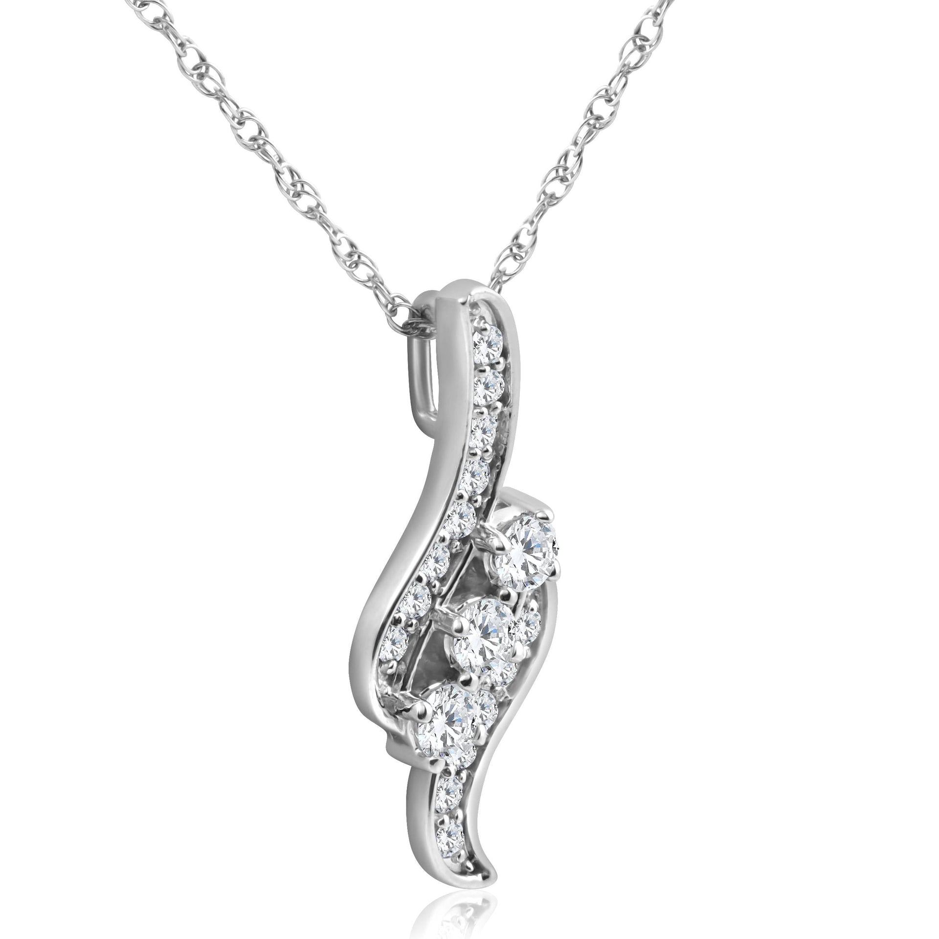 1/3ct 3-Stone Diamond Pendant 14 KT White Gold W/ 18' Chain
