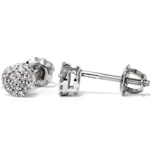 1/8ct Diamond Micro Pave Halo Earrings Studs 10K White Gold W/ Screw Backs 4mm
