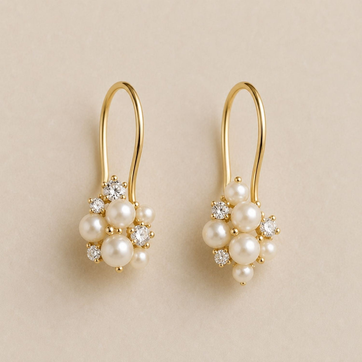Aurora Diamond & Pearl Cluster Hook Earrings