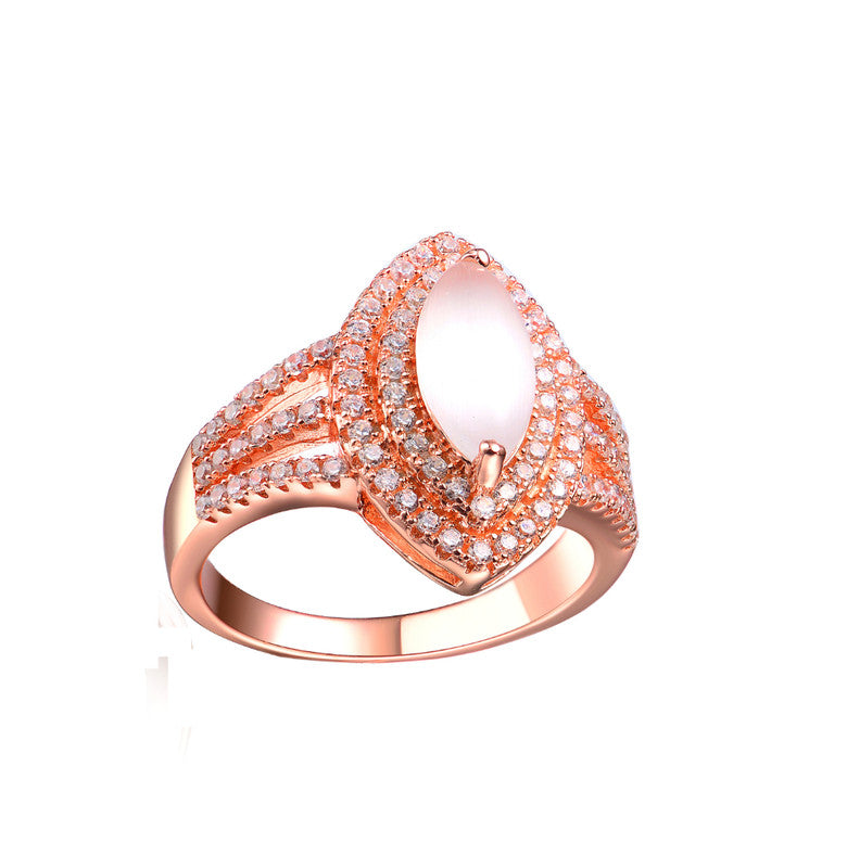 GENEVIVE Sterling Silver Rose Gold Plated Cubic Zirconia Cocktail Ring