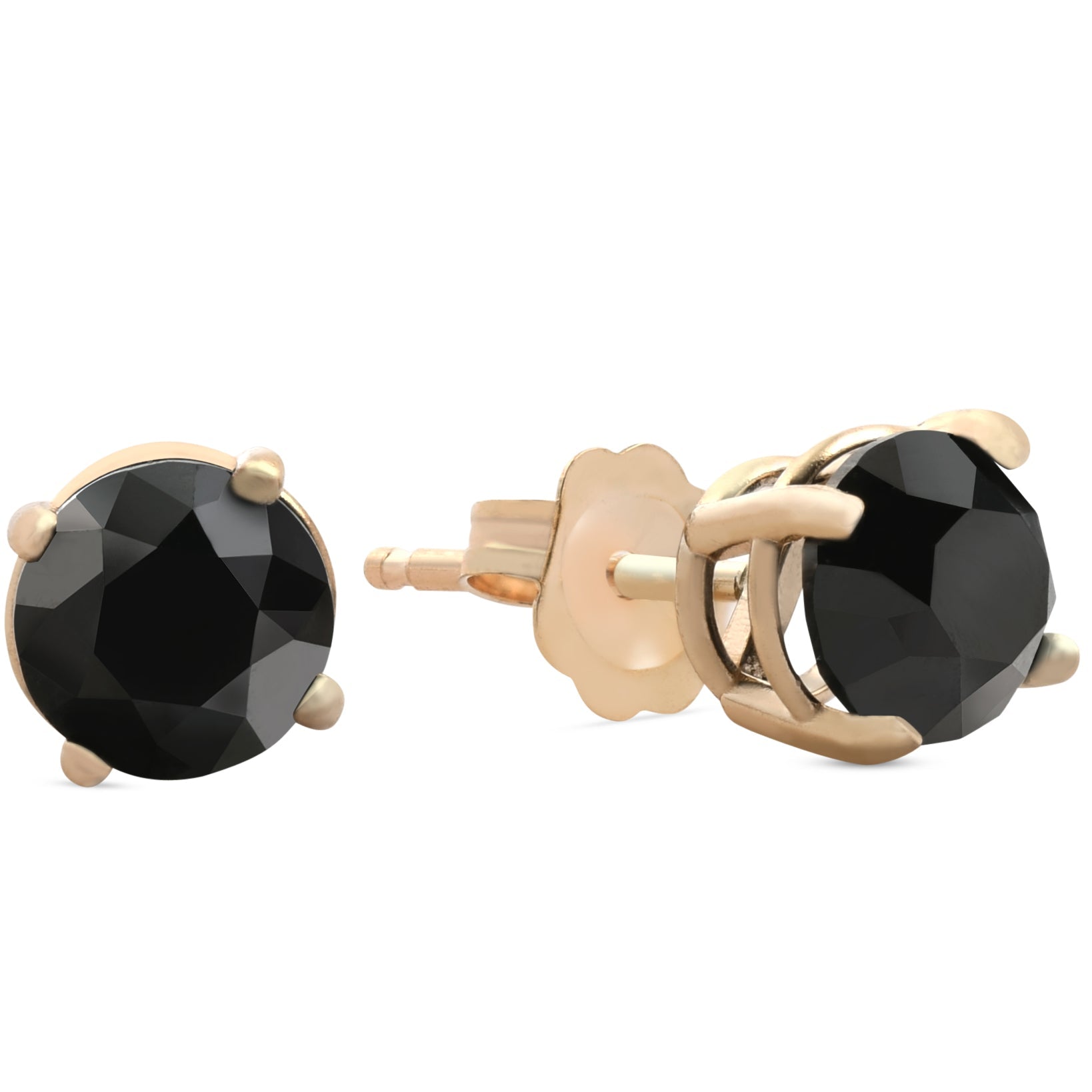 1 1/2 ct 14k Yellow Gold Round Black Diamond Studs Women's Earrings
