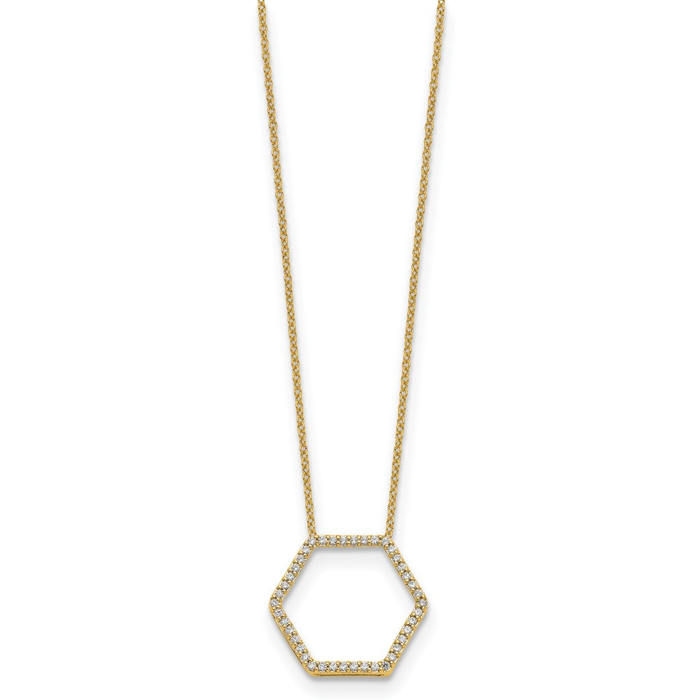 14k Gold 1/4 CT Lab Grown Diamond Hexagon Necklace 18' Clarity VS Color D-E