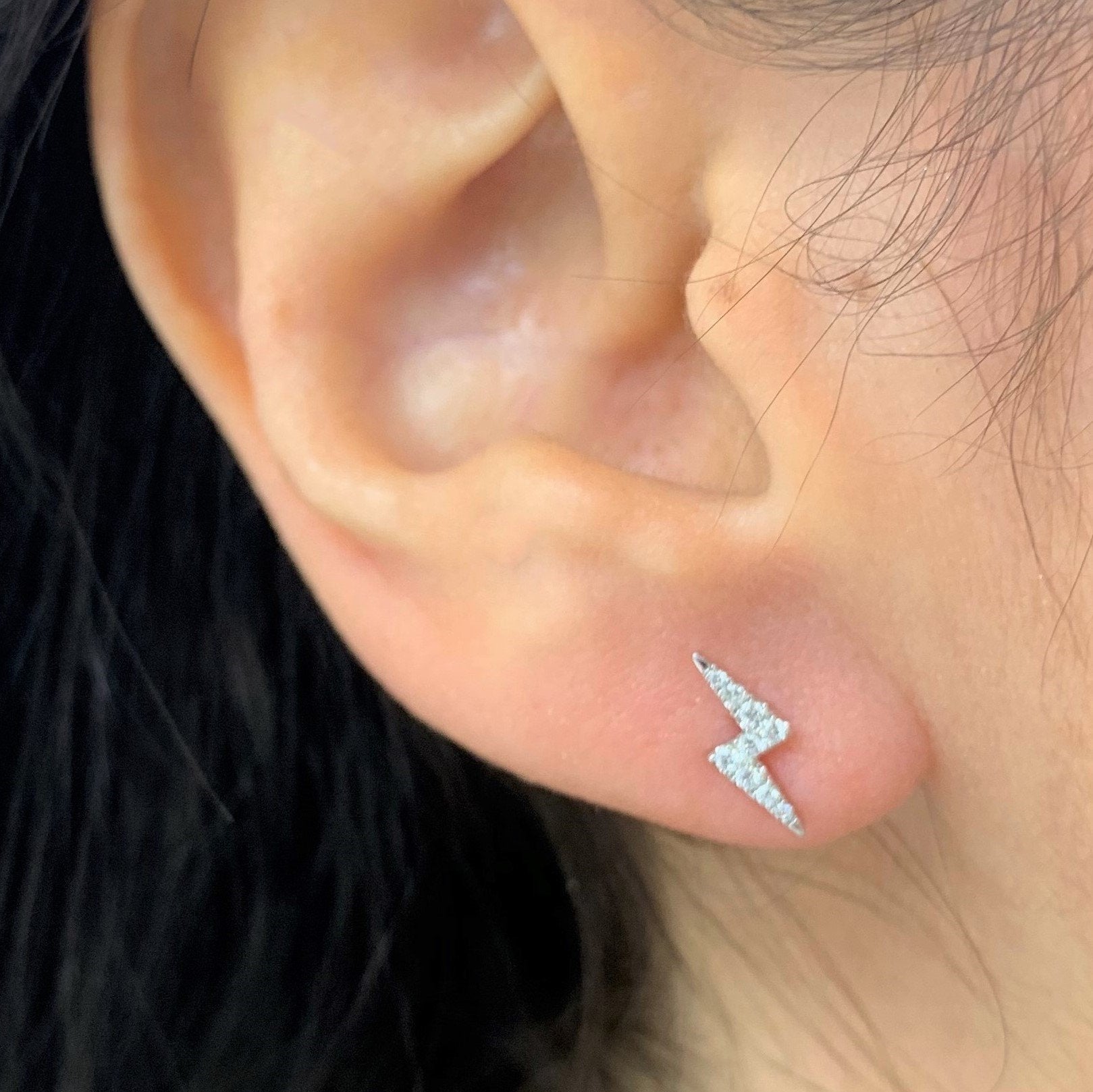 14k Gold & Diamond Lightning Bolt Stud Earrings