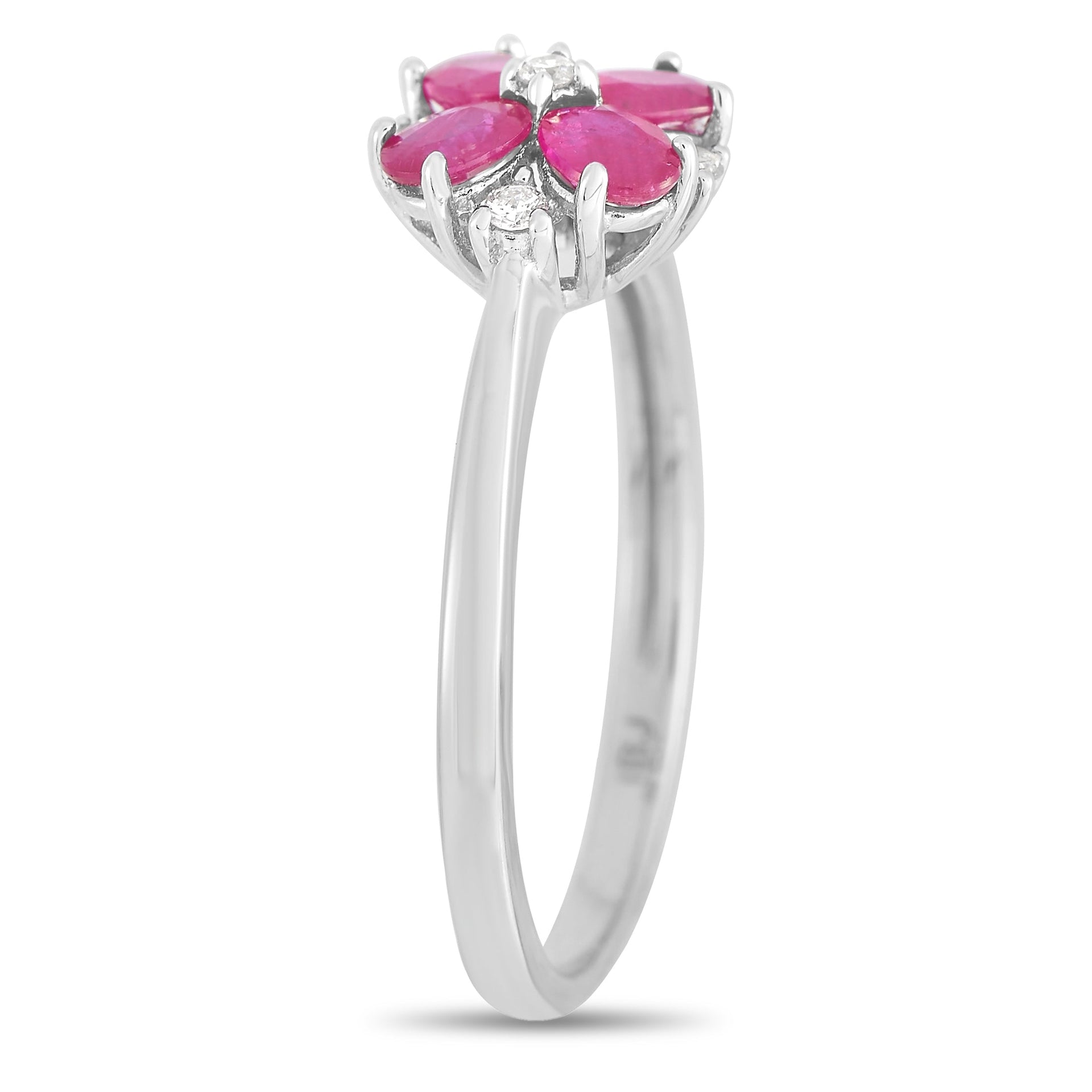 14K White Gold 0.08 ct Diamond and Ruby Ring