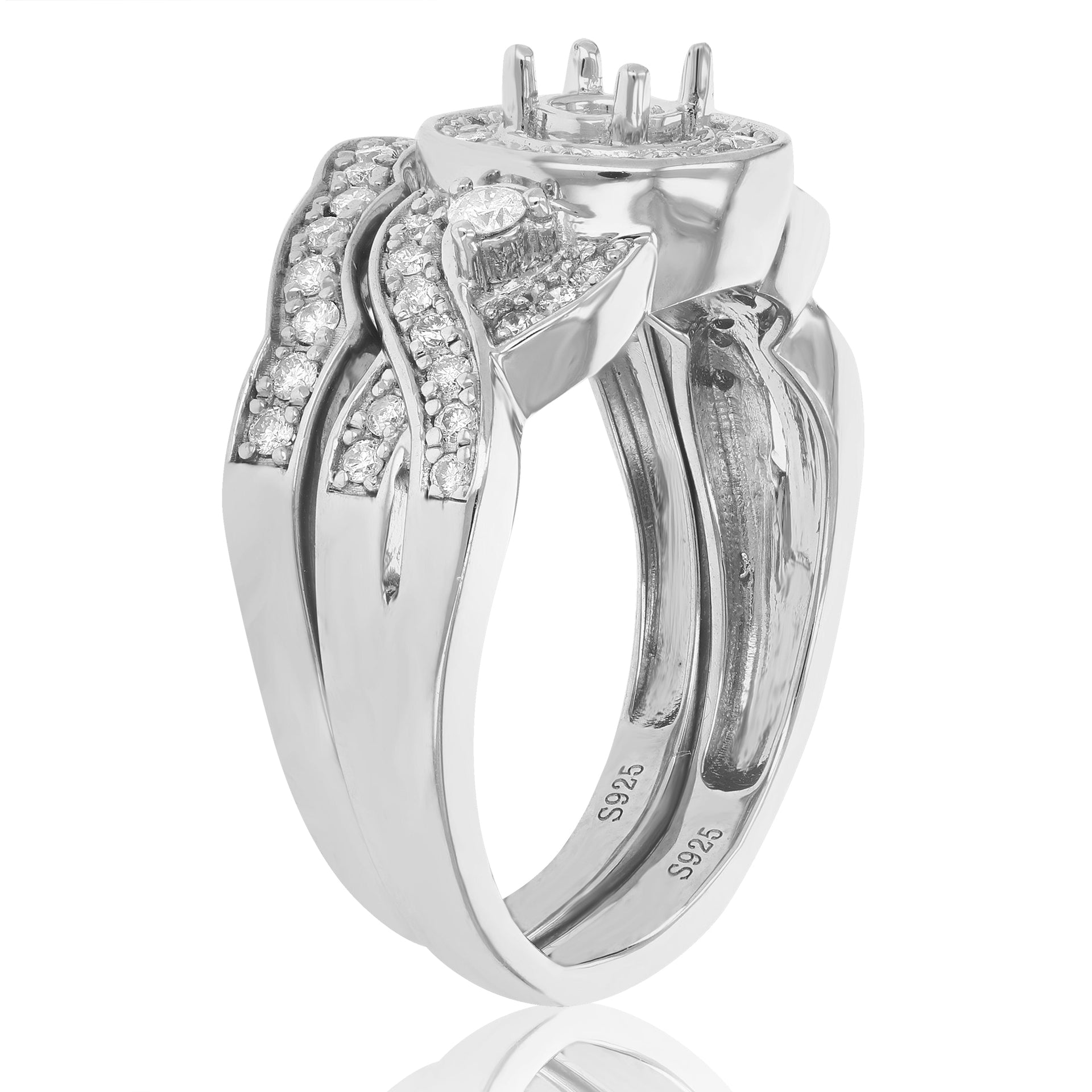 1/2 cttw Diamond Semi Mount Bridal Set .925 Sterling Silver Wedding