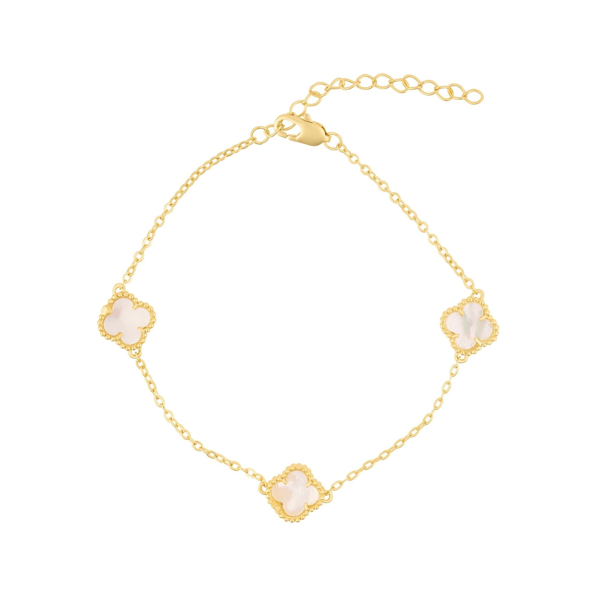 White Mother of Pearl Flower Station Bracelet gold