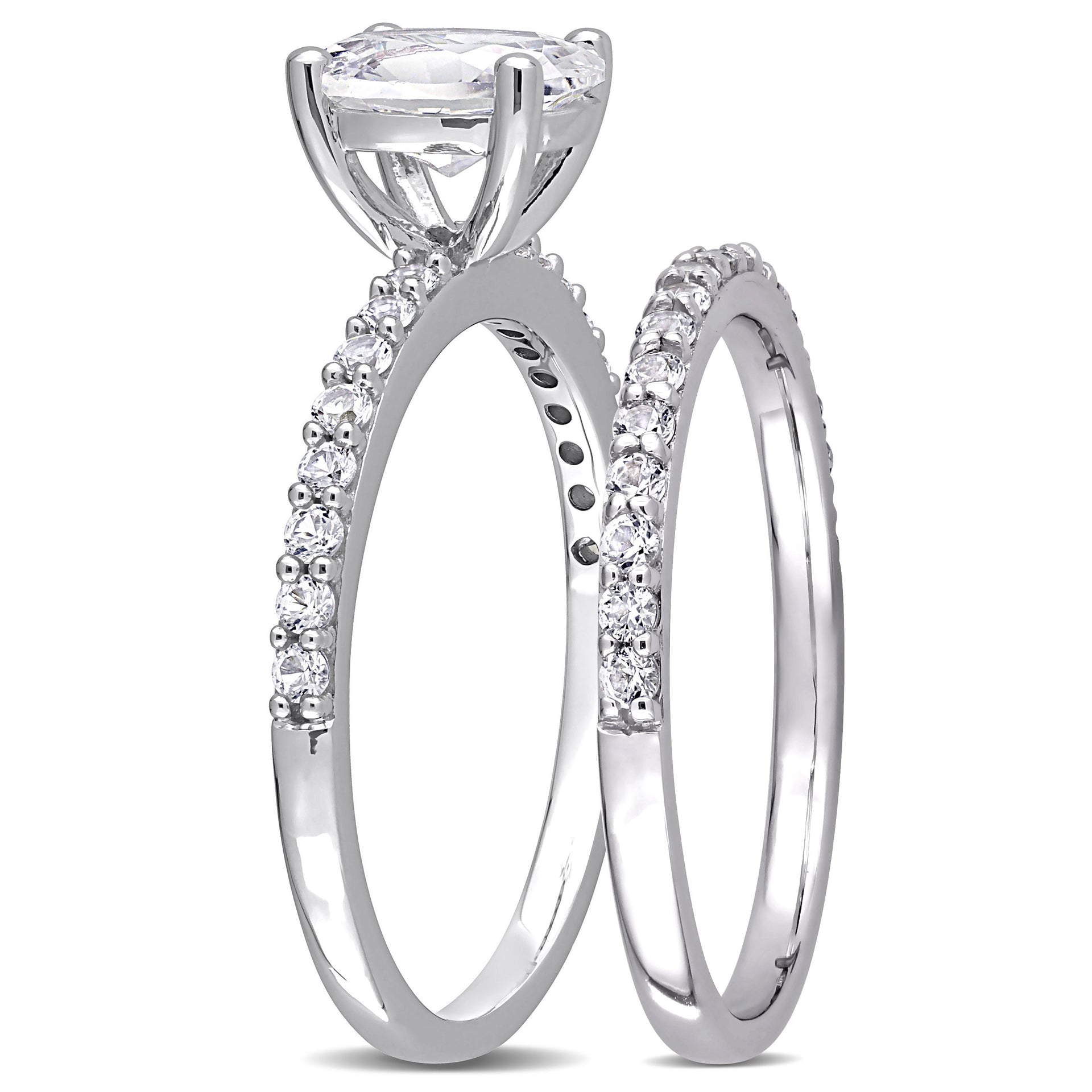 2 3/4 CT TGW Oval Cut Created White Sapphire Engagement Ring and Matching Eternity Ring 2pc Set in 10K White Gold