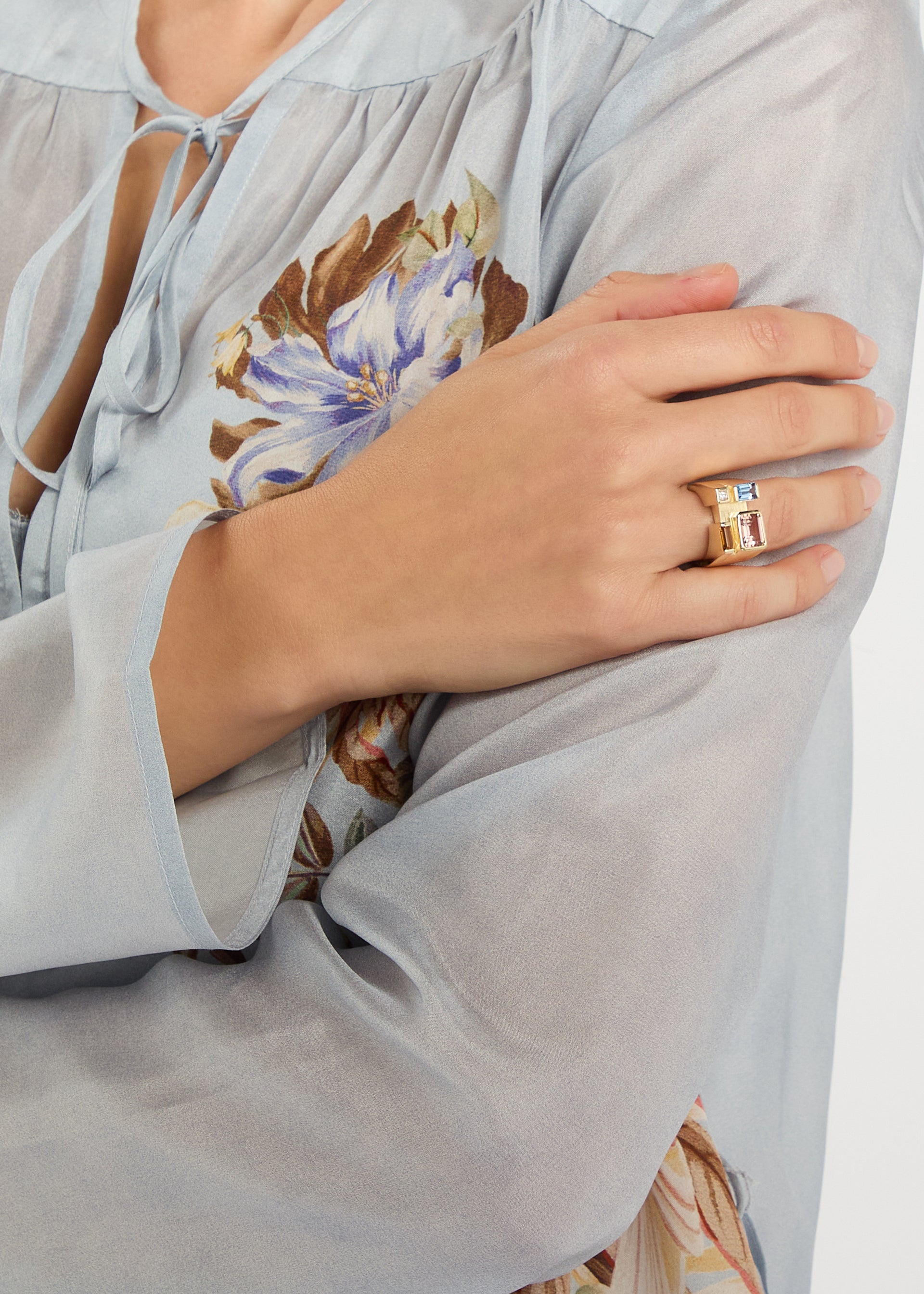 Rainbow Baguette 14kt gold-plated ring