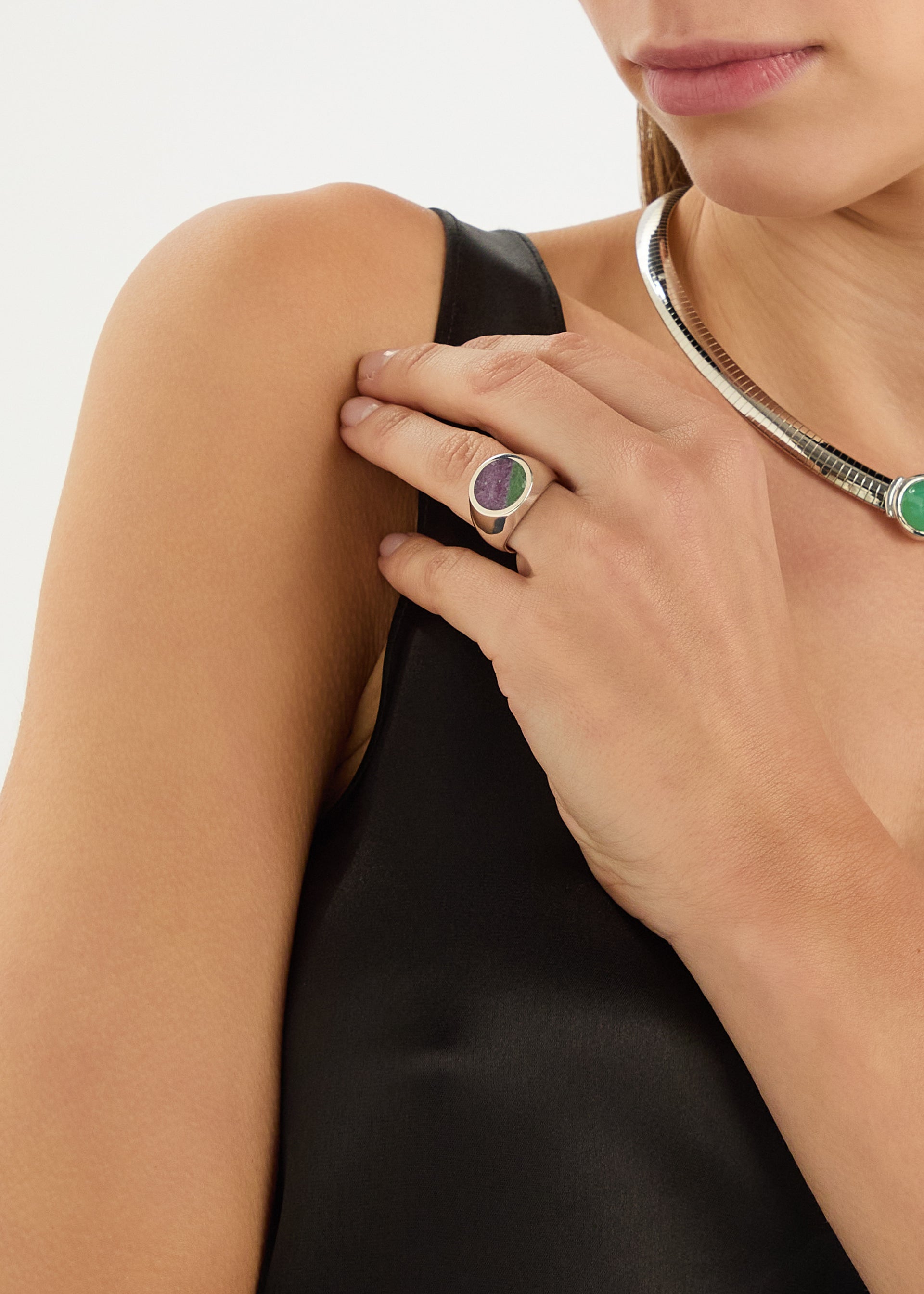 Stone-embellished signet ring