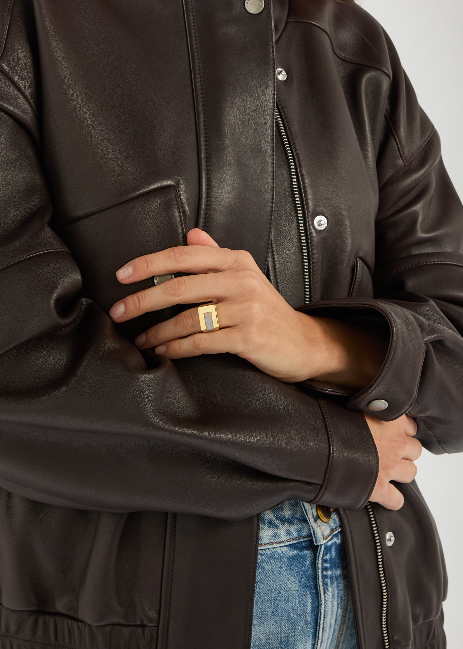 Stone-embellished brass ring