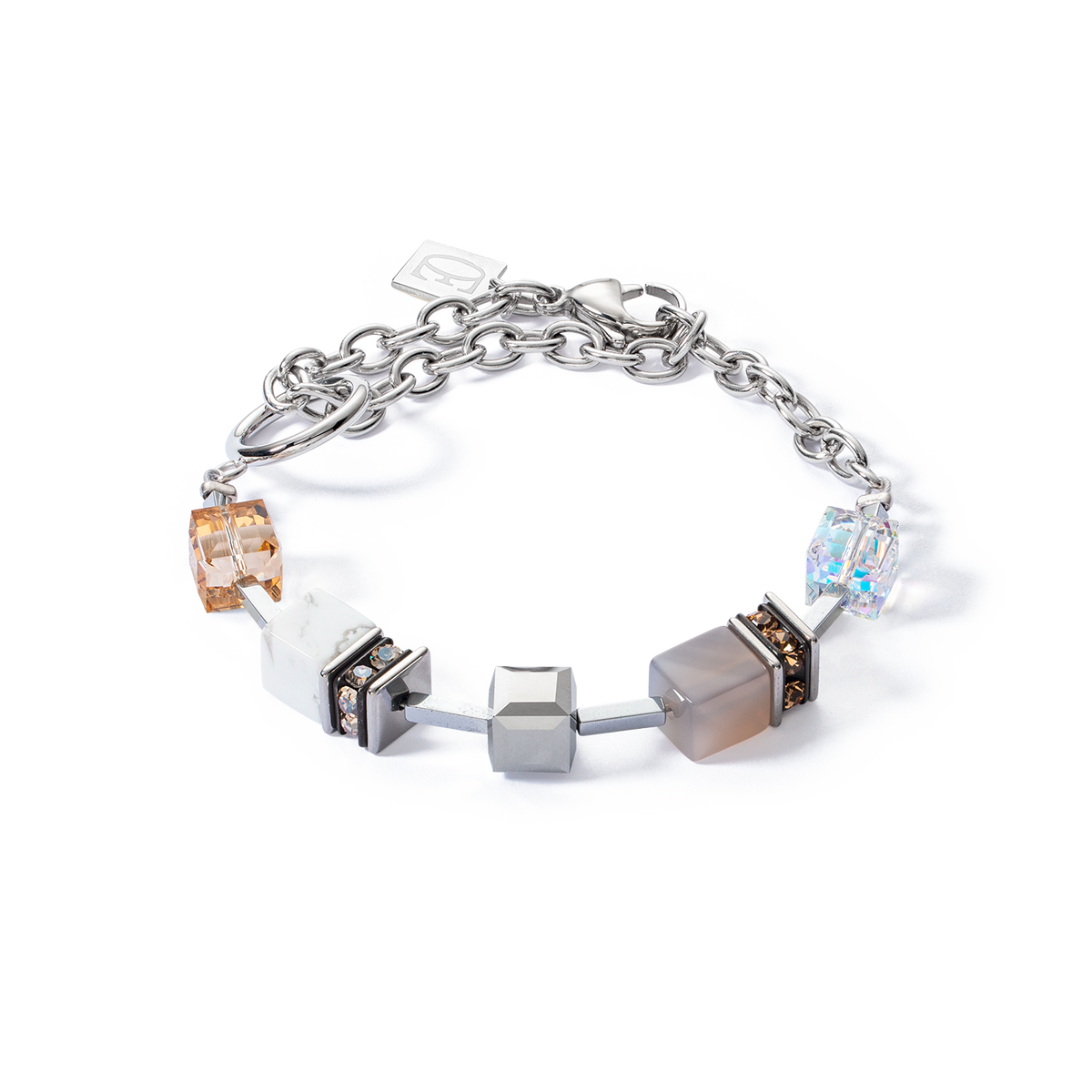 Bracelet GeoCUBE® Statement Precious Chunky Chain Multiwear grau-beige