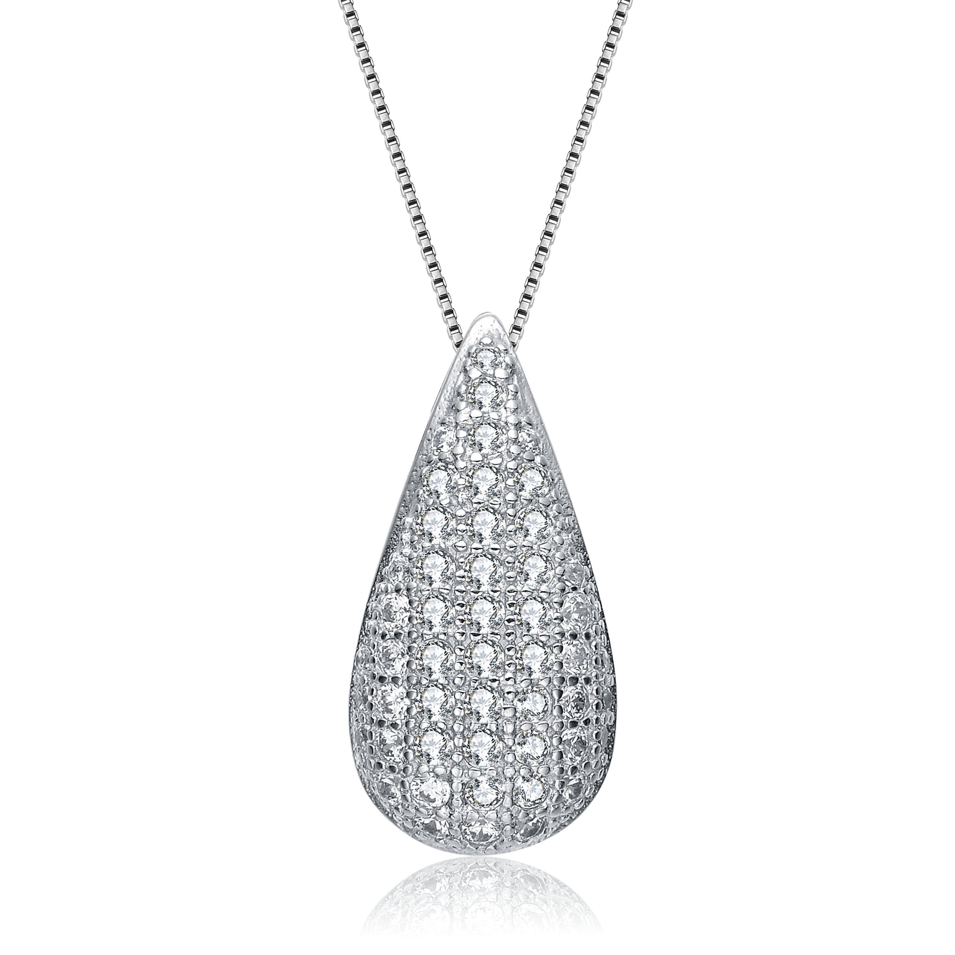 Sterling Silver Small White Cubic Zirconia Teardrop Pendant
