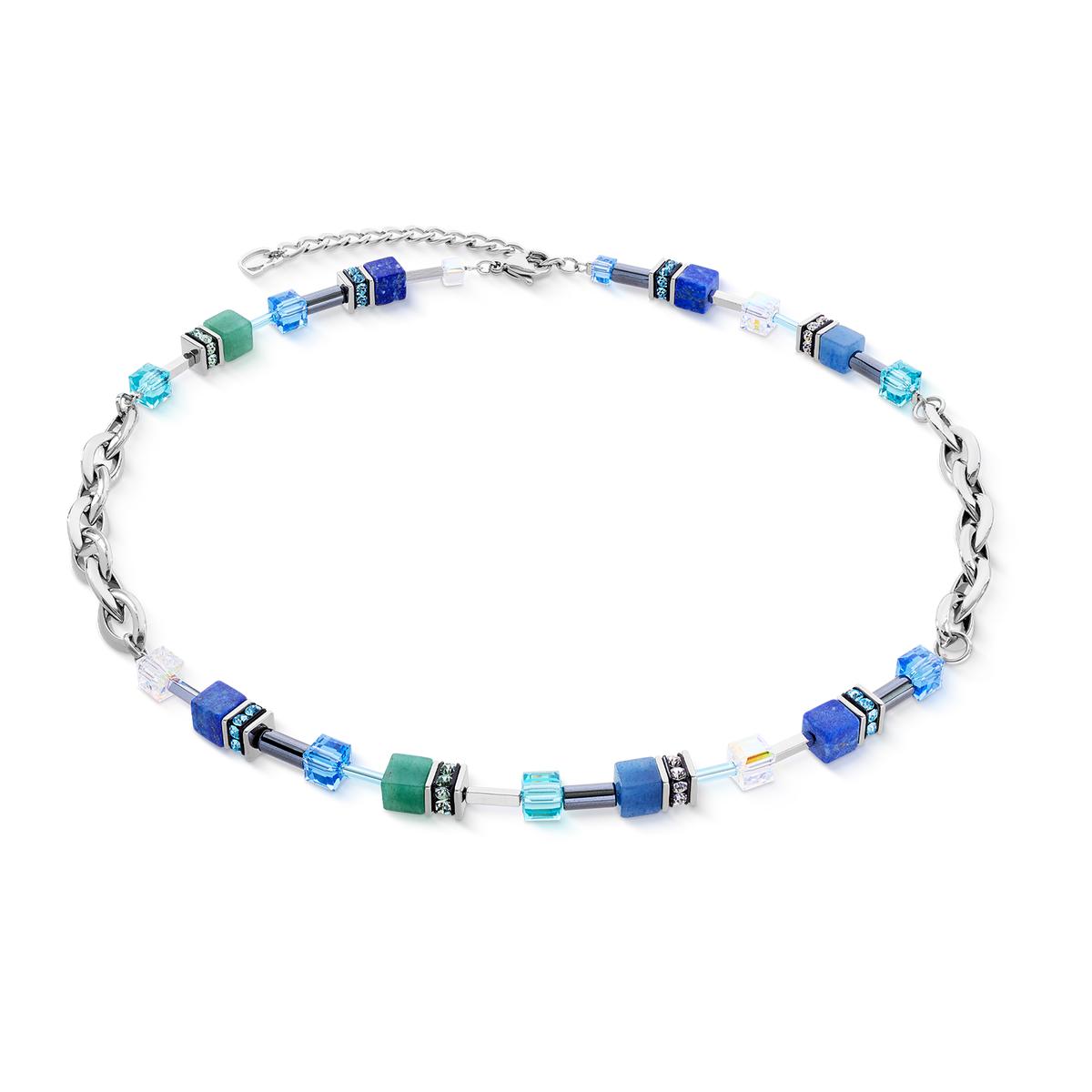 GeoCUBE® Chunky Chain necklace silver-blue