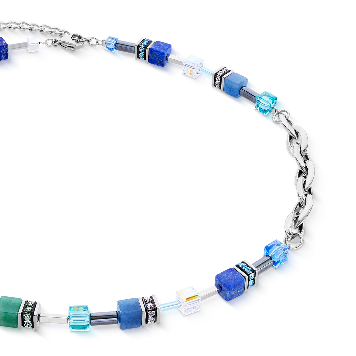 GeoCUBE® Chunky Chain necklace silver-blue