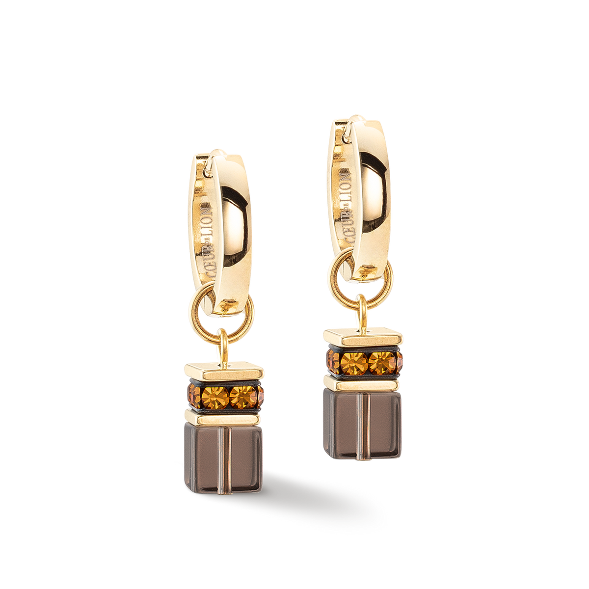 GeoCUBE® Chunky Chain hoop earrings gold-brown