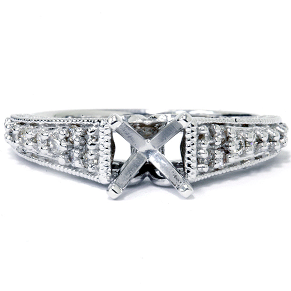 3/8 ct Vintage Diamond Engagement Ring Mount 14K White Gold