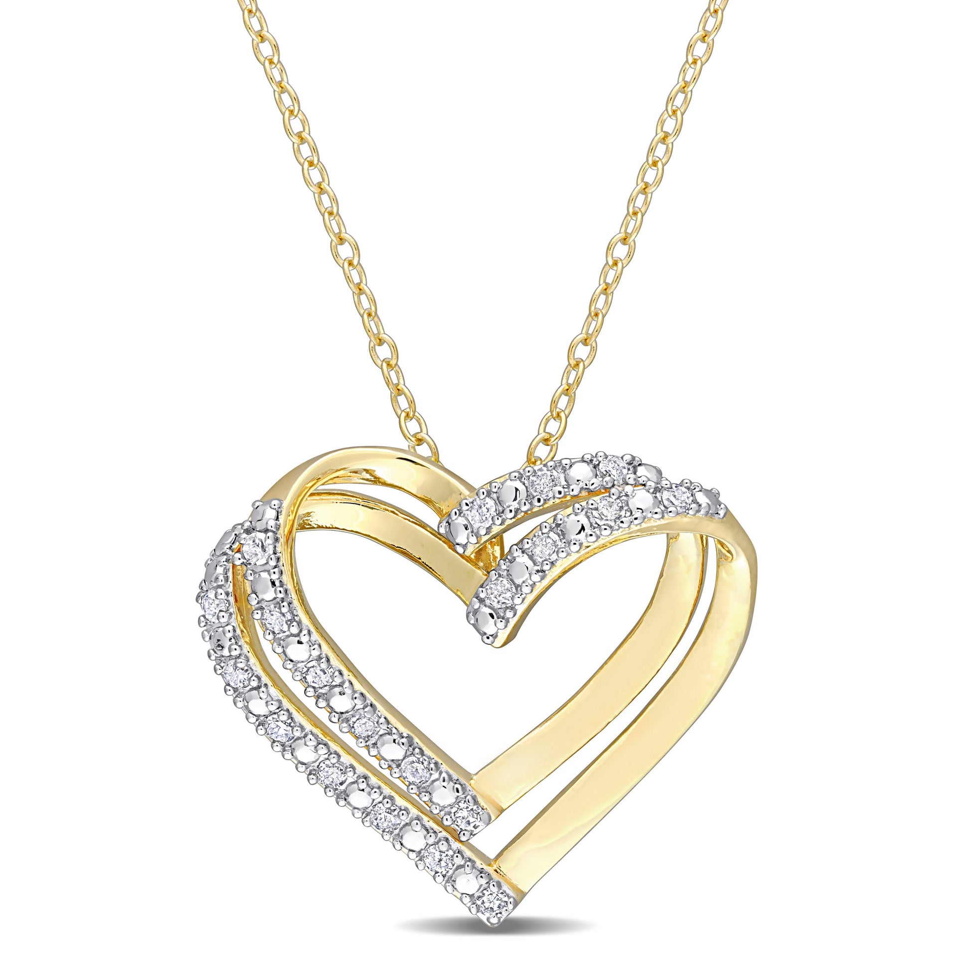 1/5ct TDW Diamond Open Heart Necklace in Yellow Silver