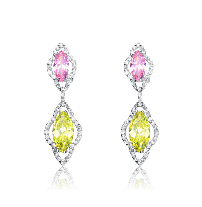 Genevive Jewelry Sterling Silver Multi Colored Cubic Zirconia Drop Earrings