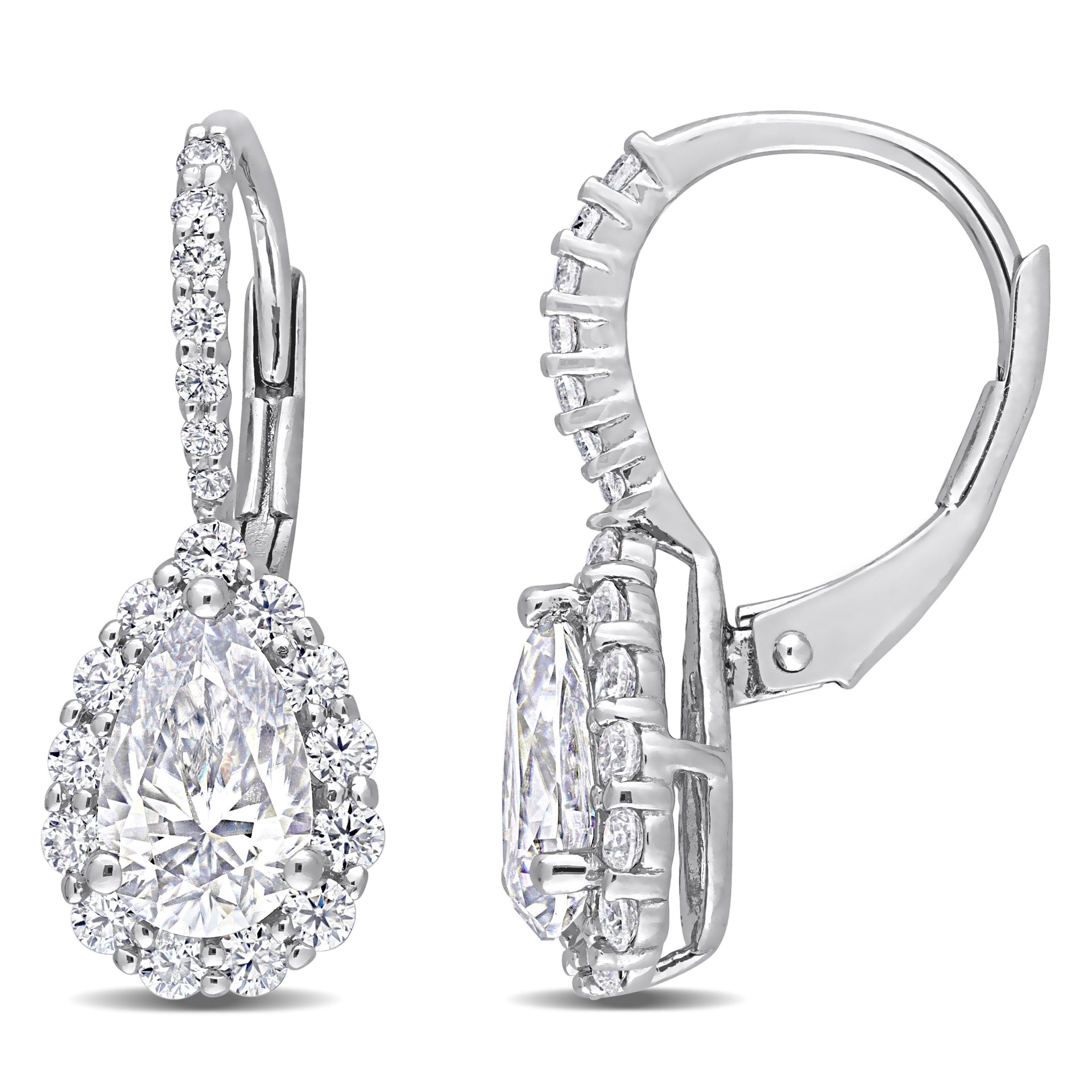 Mimi & Max 2 5/8ct DEW Created Moissanite Teardrop Halo Leverback Earrings in Sterling Silver