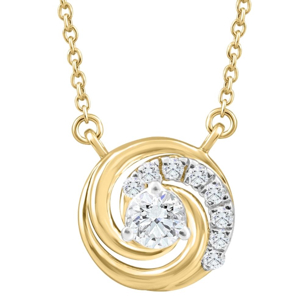 1/4Ct TW Round Diamond Circle Halo Pendant Yellow Gold Lab Grown Necklace
