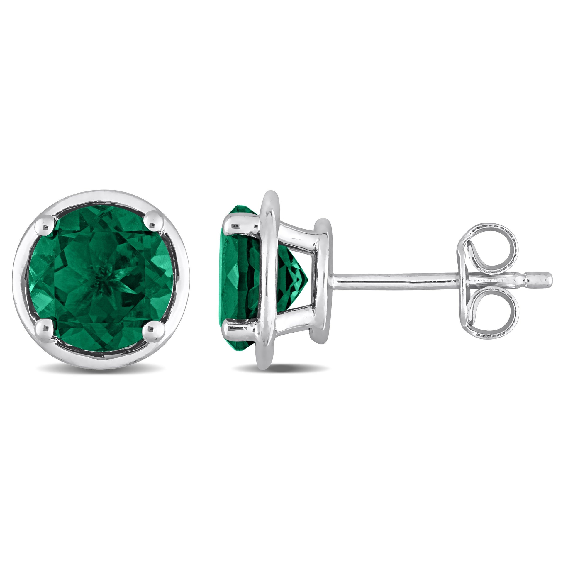 Mimi & Max Women's 2 1/3ct TGW Created Emerald Bezel Style Stud Earrings in Sterling Silver