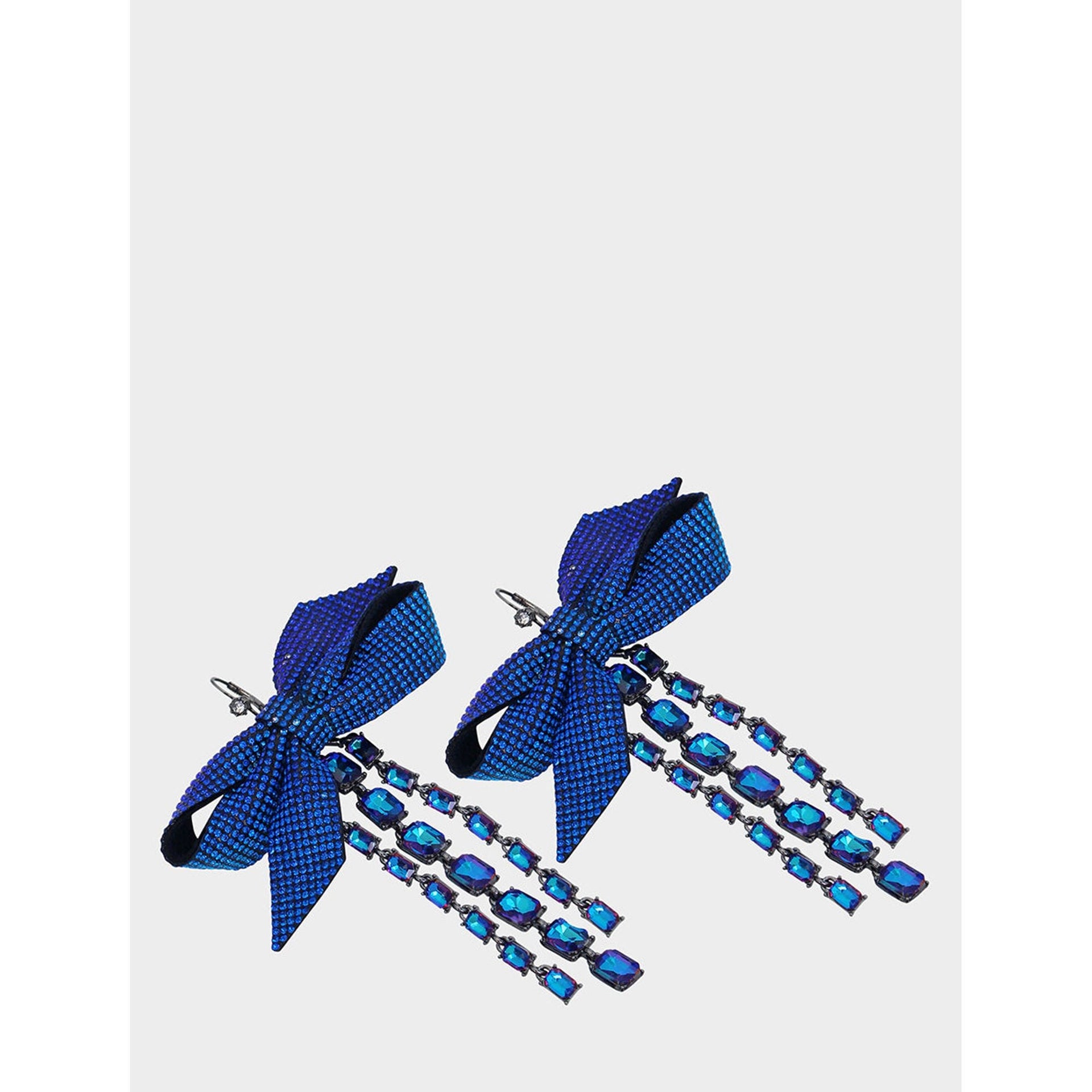 Blue Bows Stone Bow Drop Earrings Blue