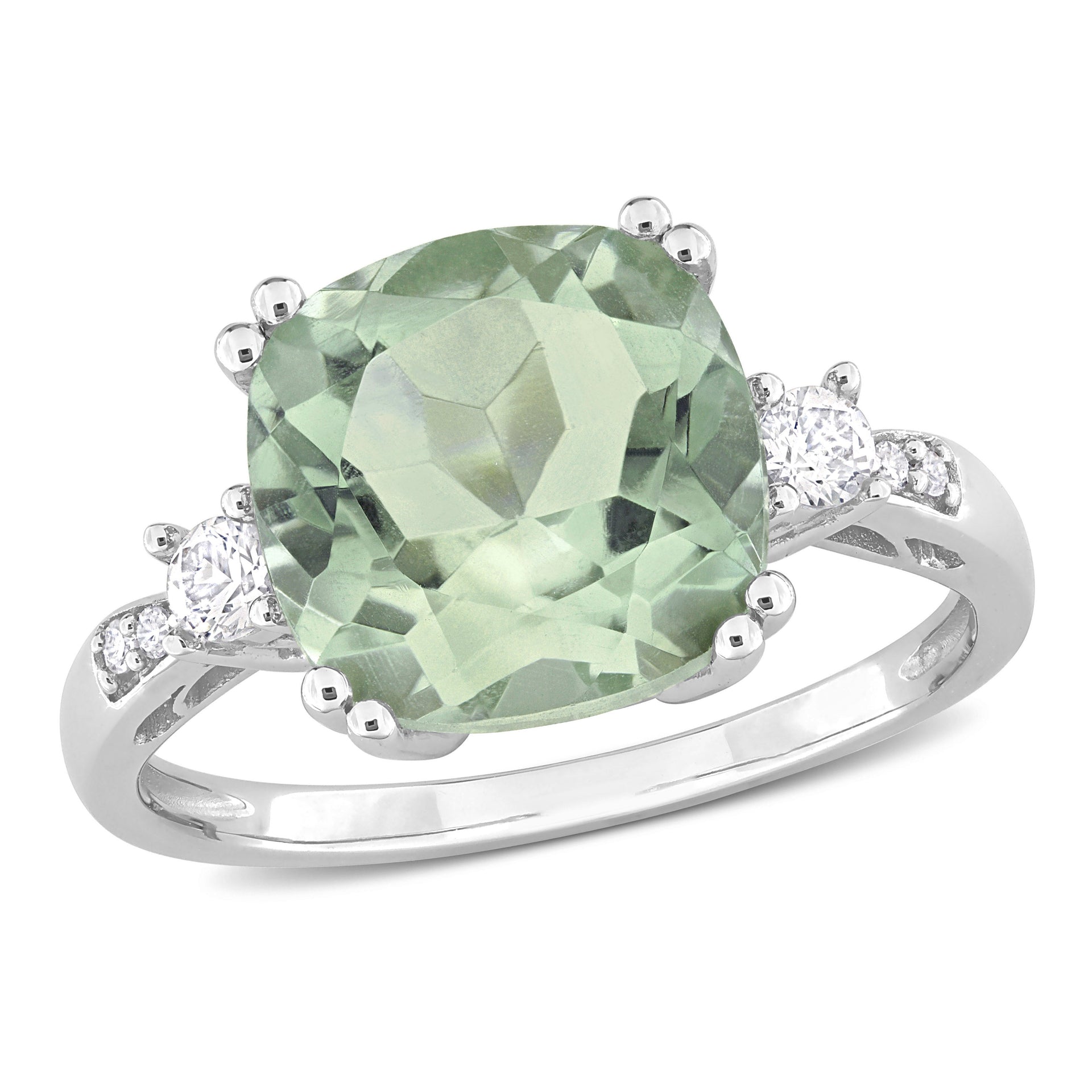 Mimi & Max 3 2/3ct TGW Green Quartz Created White Sapphire and Diamond Accent Cocktail Ring in 10k White Gold