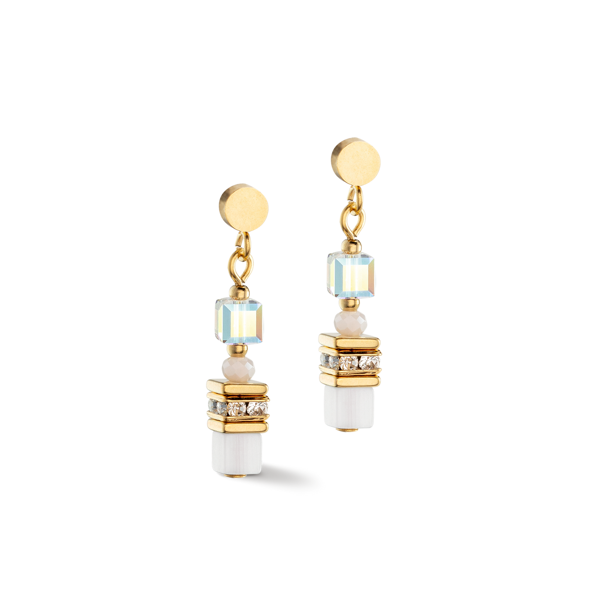 Mini Cubes earrings gold white