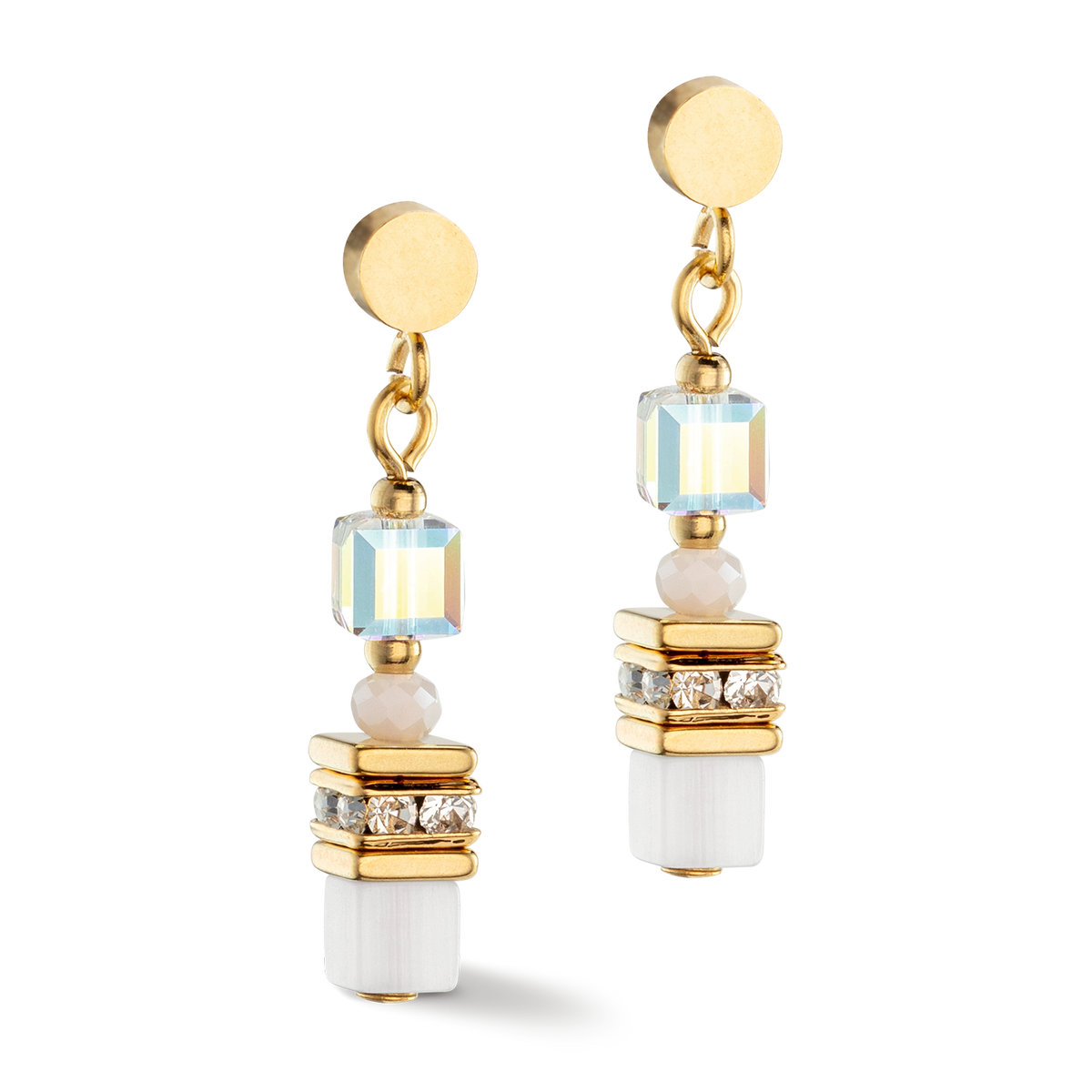 Mini Cubes earrings gold white