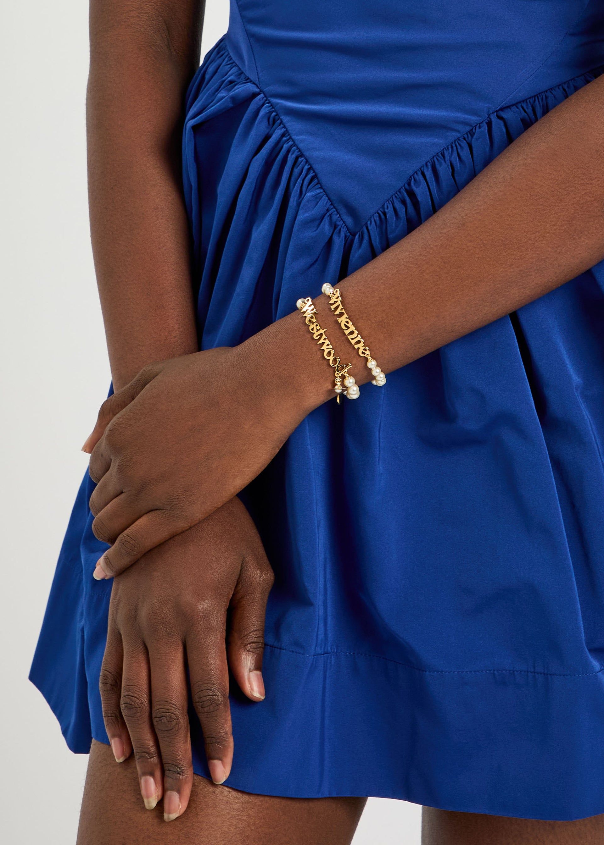 Amelia logo faux pearl bracelets - set of two