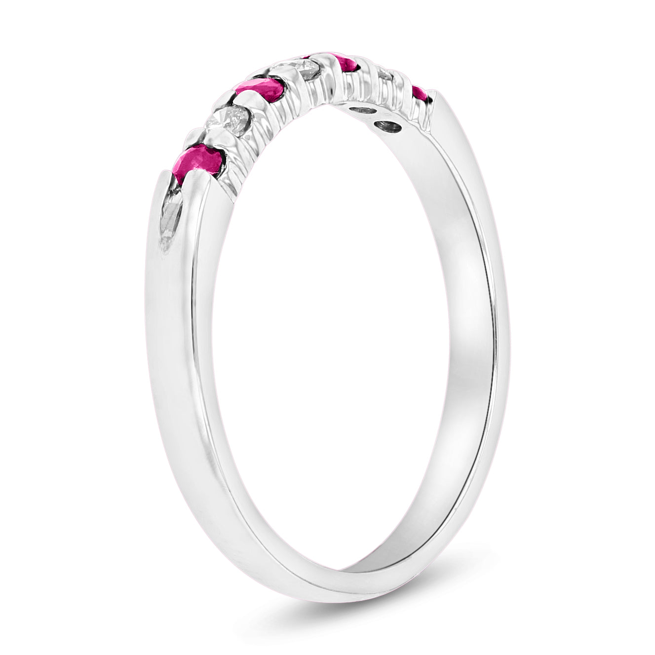 14k Gold Ring 0.27ct tw Round Diamonds and Natural Heated Rubies Prong Set Band