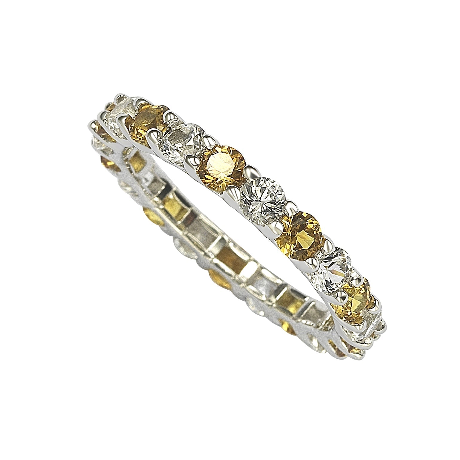 Suzy Levian Sterling Silver Yellow & White Sapphire & Diamond Accent Eternity Ring