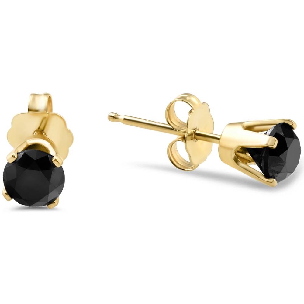 1ct Black Diamond Studs in 14k Yellow Gold