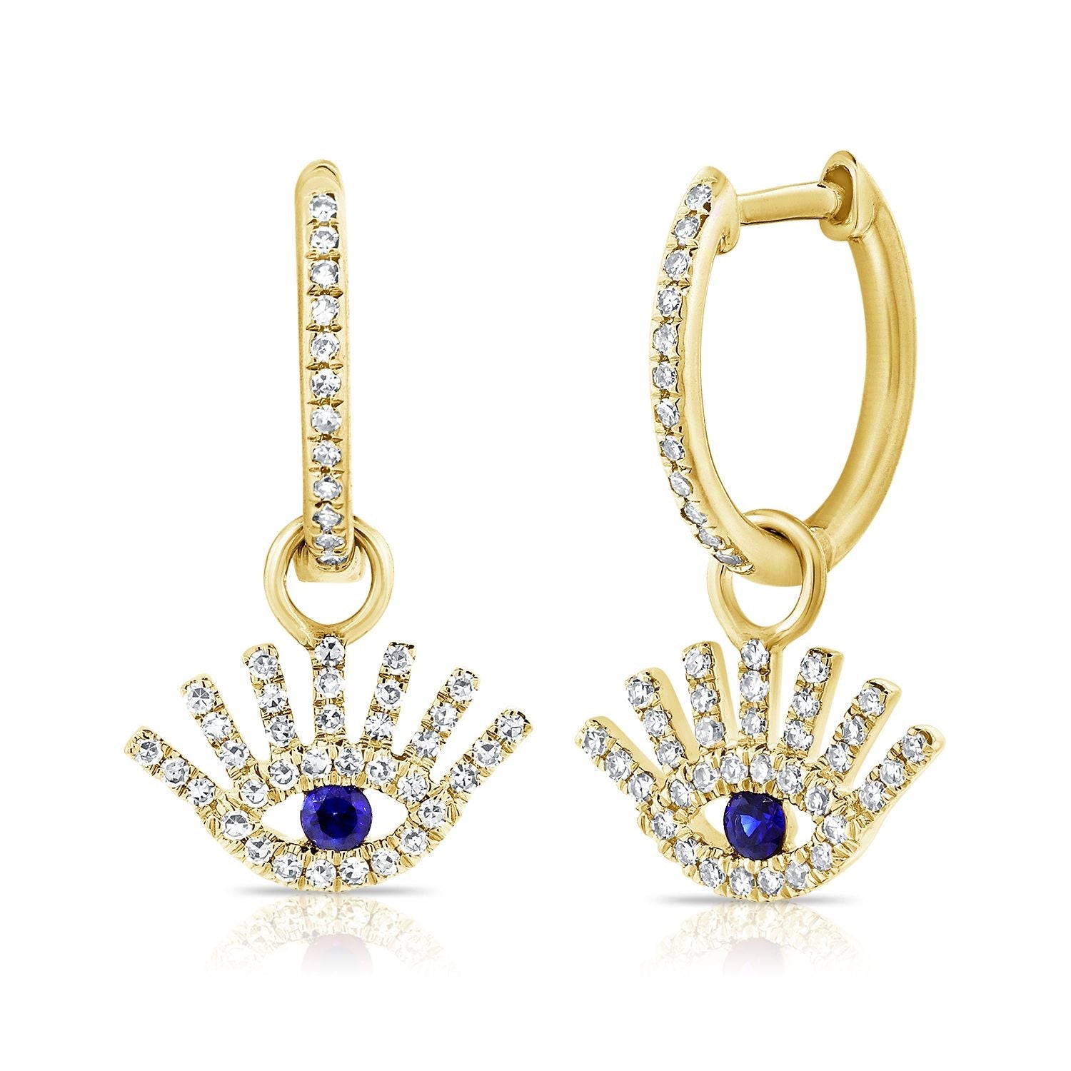 14k YG 1.75GR FASHION EARRINGS 94 DIAMONDS 0.20C 2 SAPPHIRES 0.06