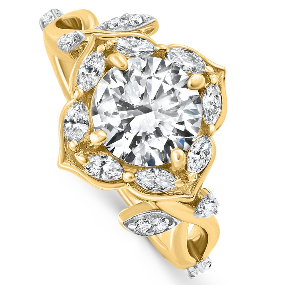 Certified 2.62Ct Round Diamond Engagement Vine Petal Ring 14k Yellow Gold