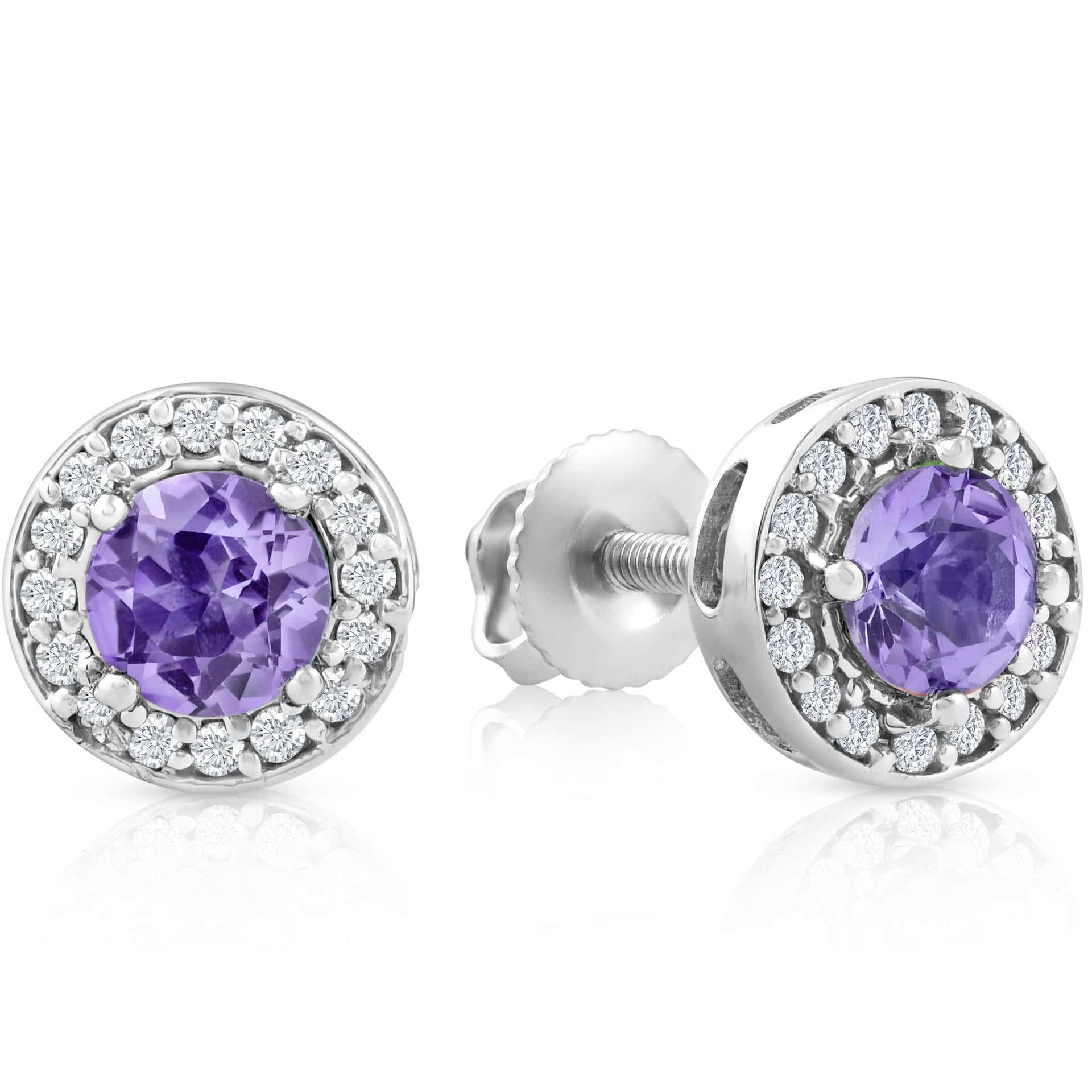 5/8 ct Halo Diamond Amethyst Studs 14K White Gold