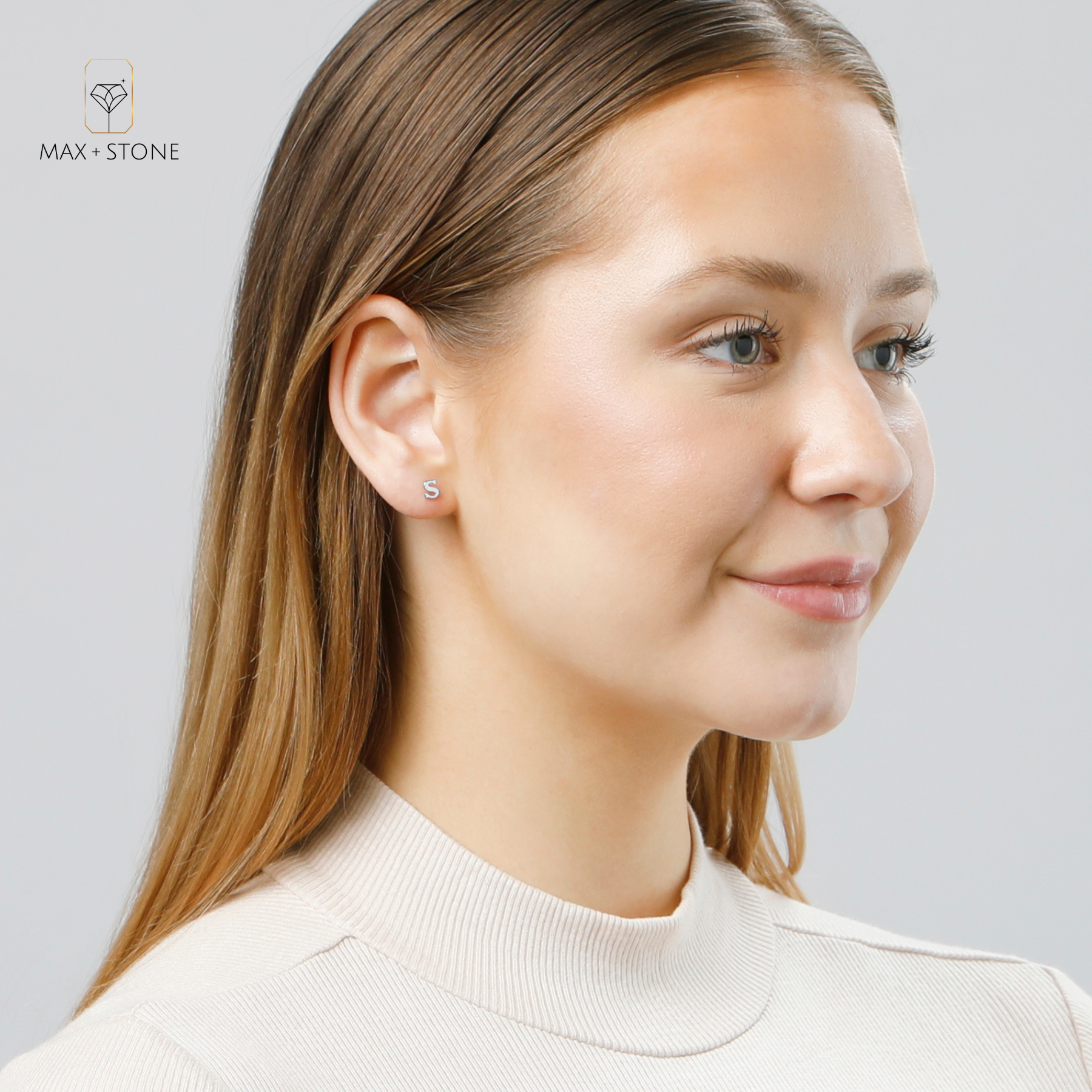 Genuine 14K White Gold Letter Initial Stud Earrings (5mm)