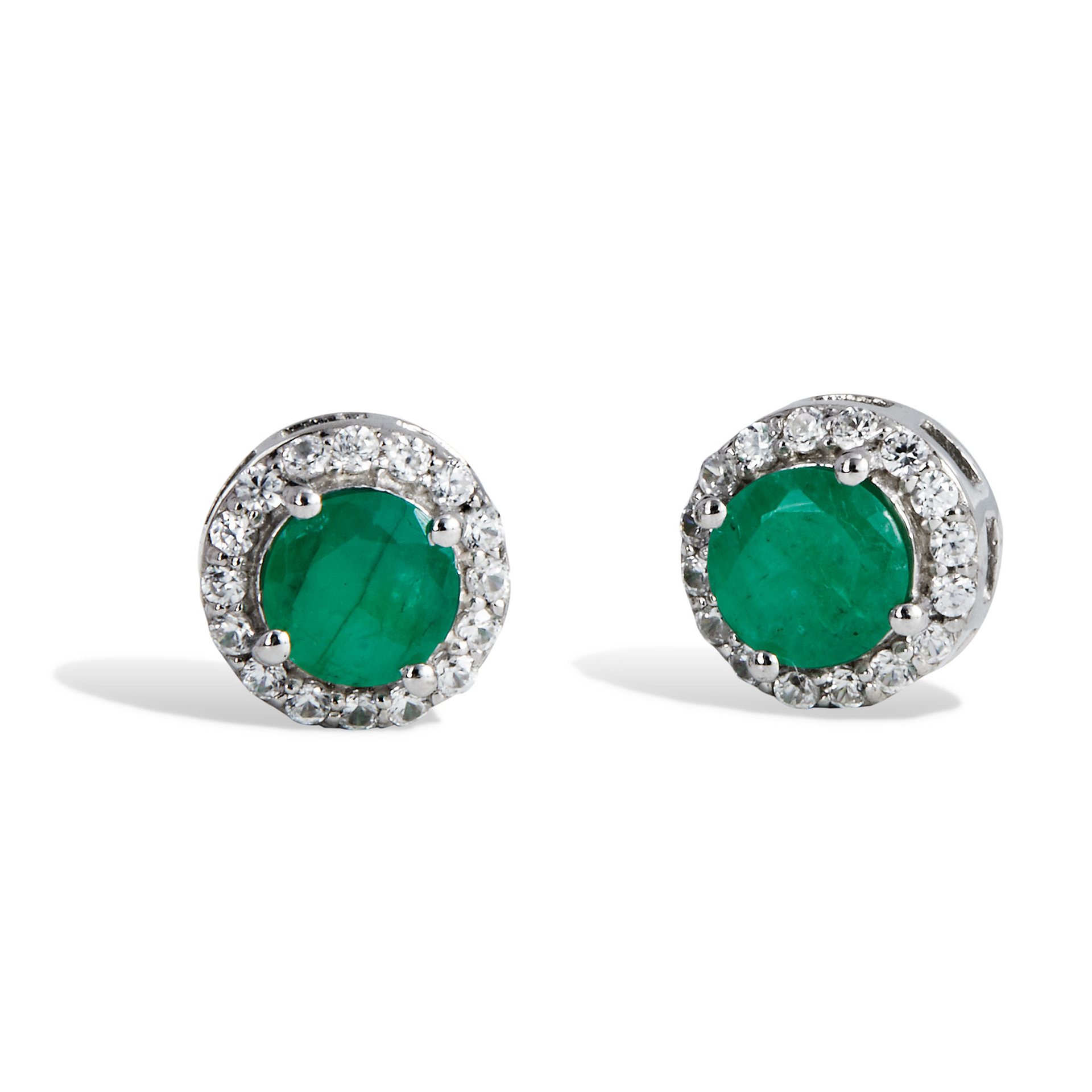 Ss 925 1.30Gtw Natural Emerald & White Zircon Stud Earrings