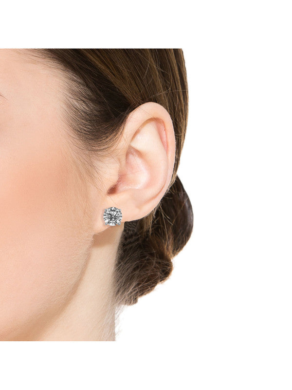 Sterling Silver Cubic Zirconia Solitaire Stud Earrings