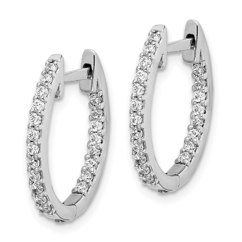14k White Gold 1/2 CT Lab Grown Diamond In And Out Hinged Hoop Earrings