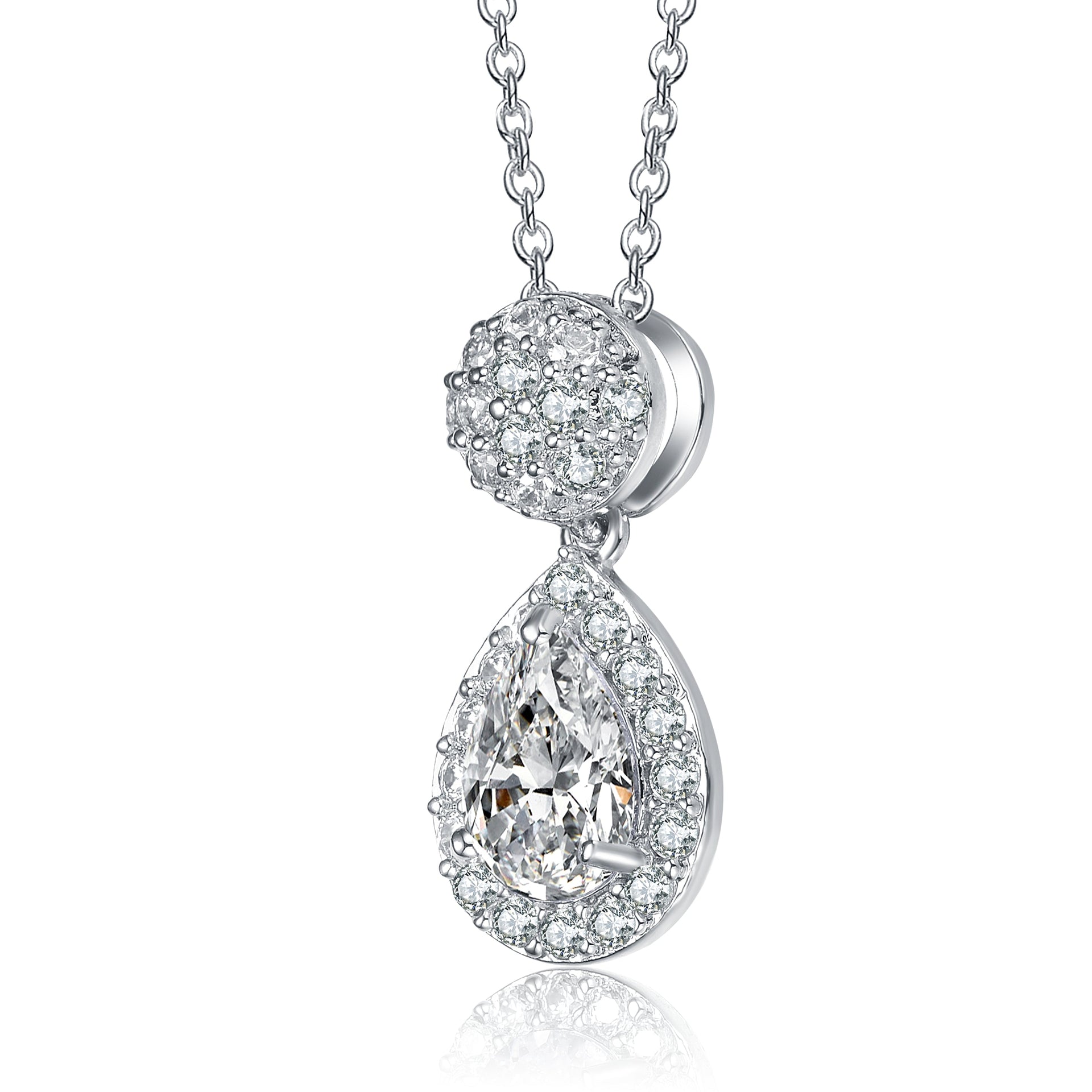 Sterling Silver Cubic Zirconia Halo and Cluster Necklace