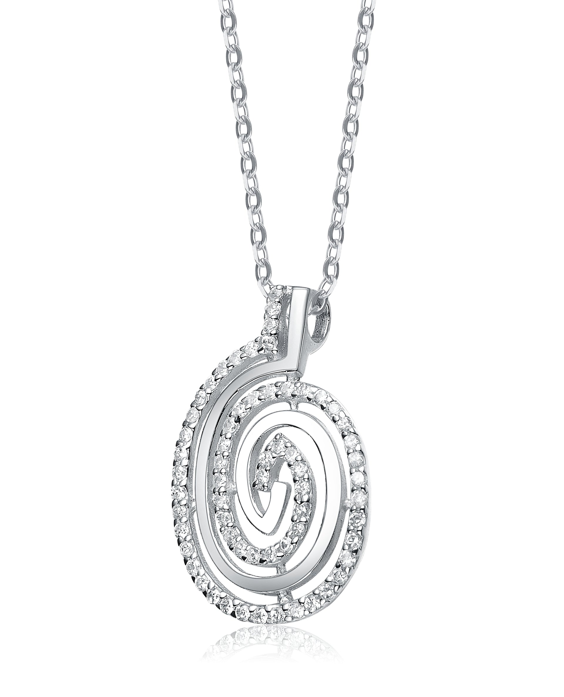 Sterling Silver Clear Cubic Zirconia Swirl Necklace