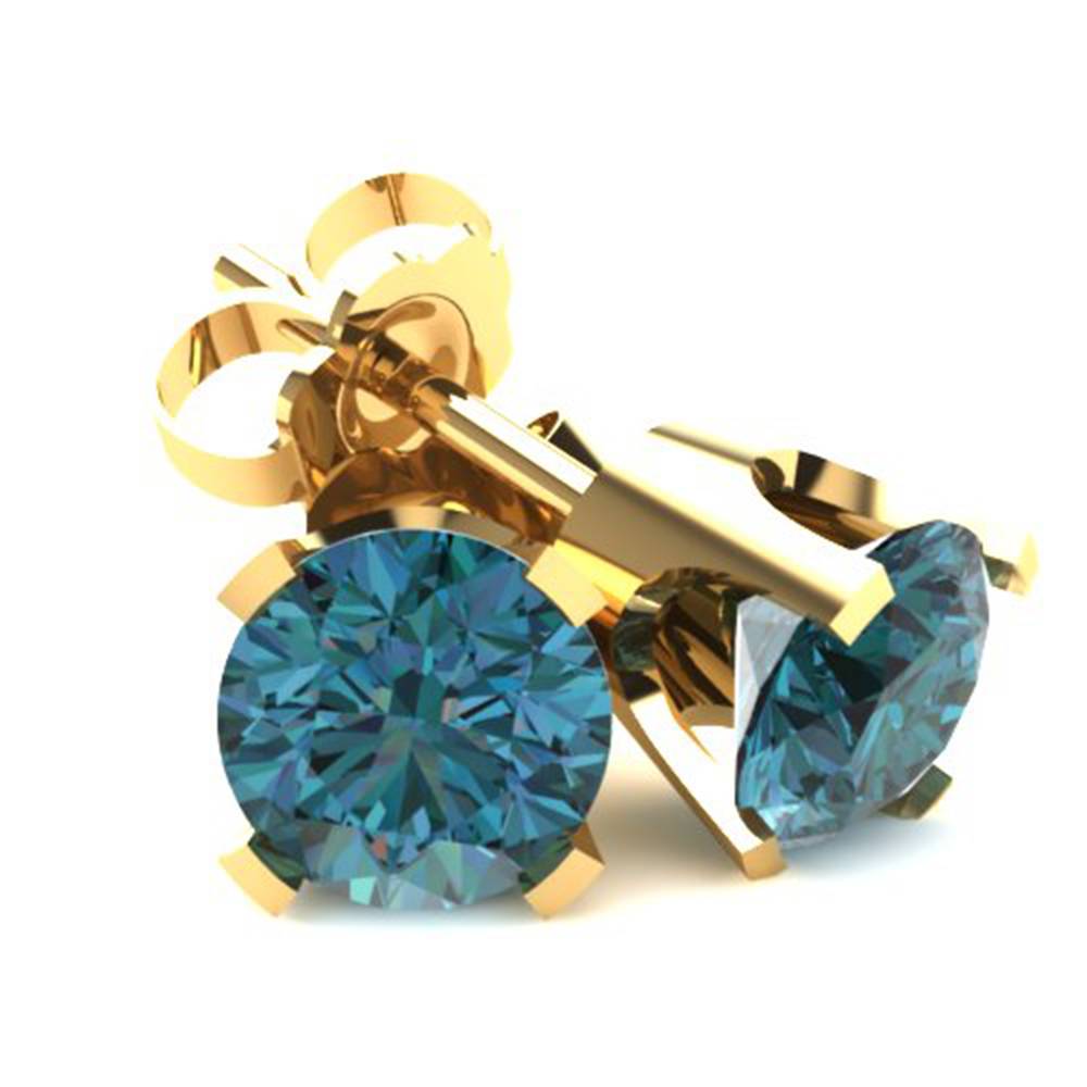 .25ct Round Brilliant Cut Heat Treated Blue Diamond Stud Earrings In 14K Gold Classic Setting