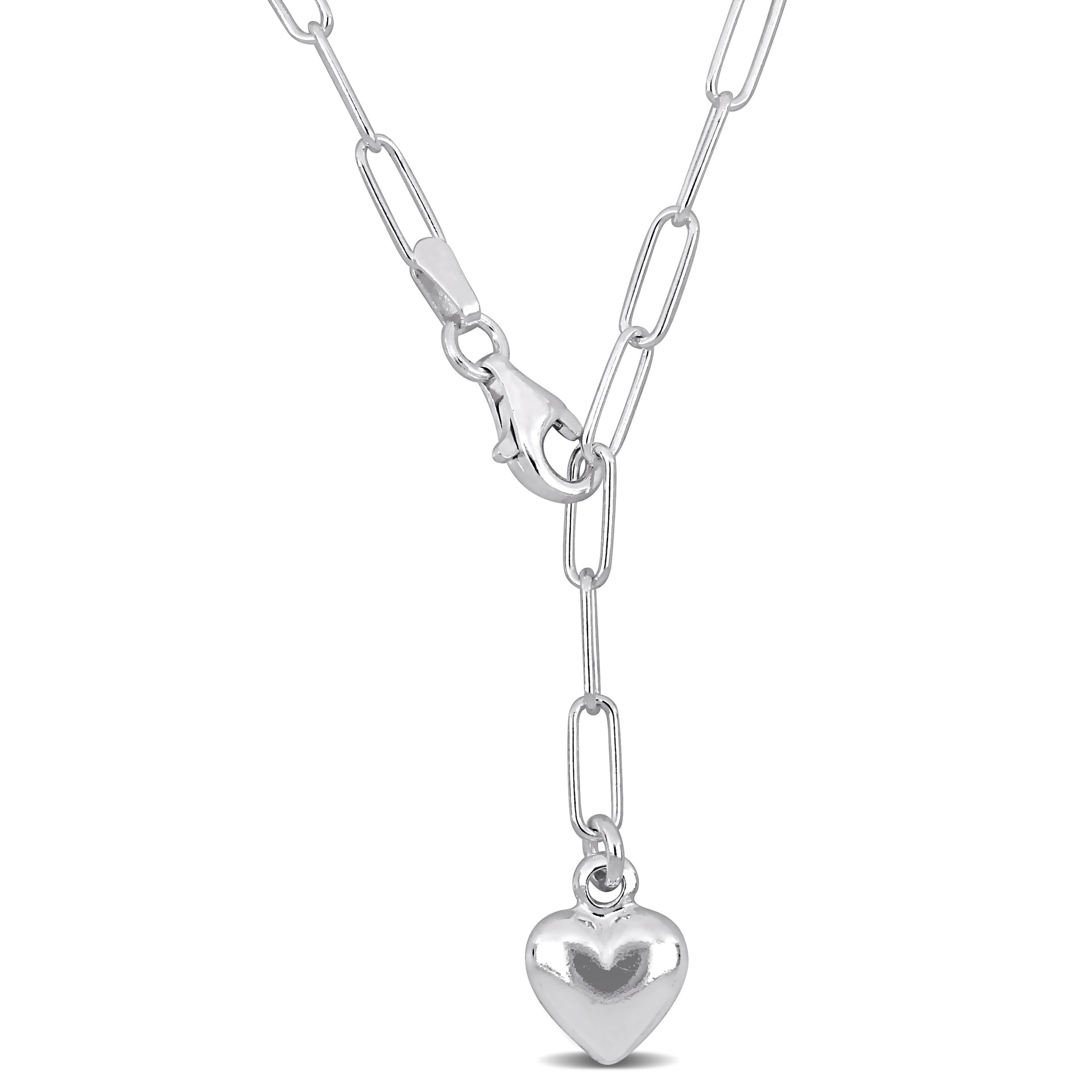 Mimi & Max 3mm Heart Charm Lariat Oval Link Necklace in Sterling Silver - 16 in