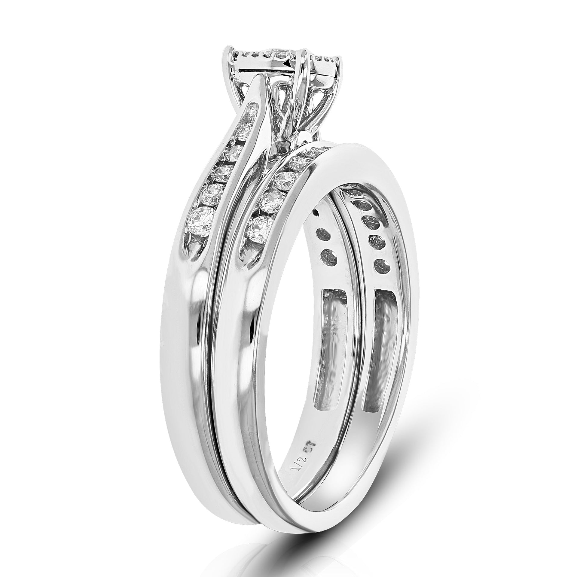 1/2 cttw Round Cut Lab Grown Diamond Bridal Set .925 Sterling Silver Prong Set